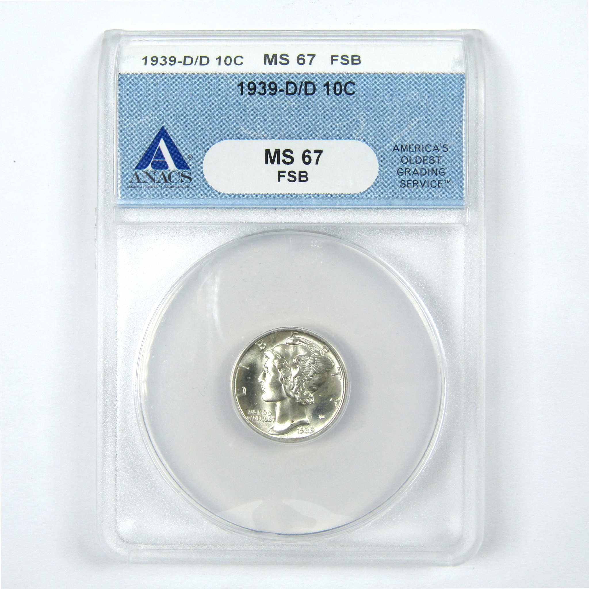 1939 D/D Mercury Dime MS 67 FSB ANACS Silver 10c SKU:I15065