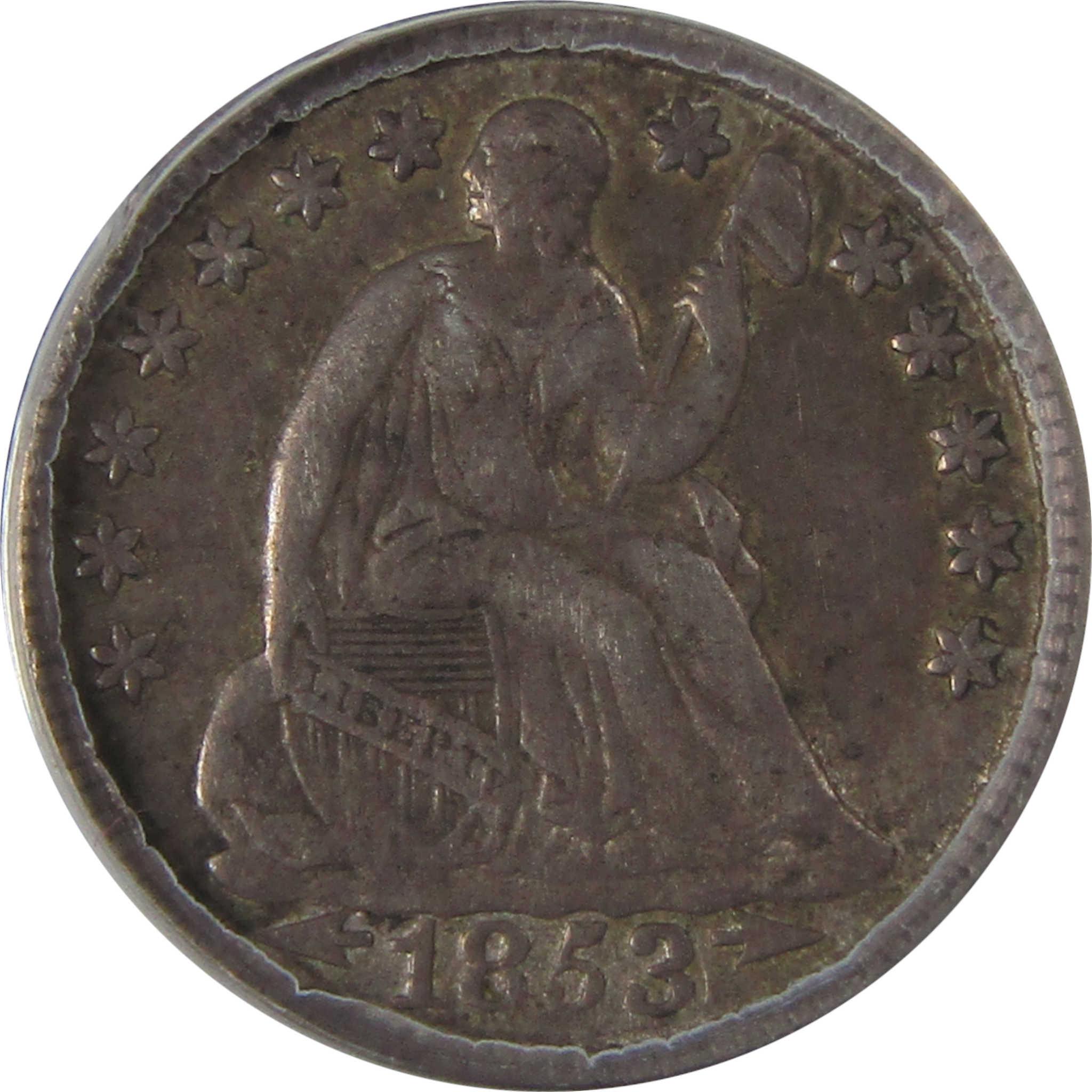 1853 Arrows Seated Liberty Half Dime EF 45 ANACS Silver SKU:I23683