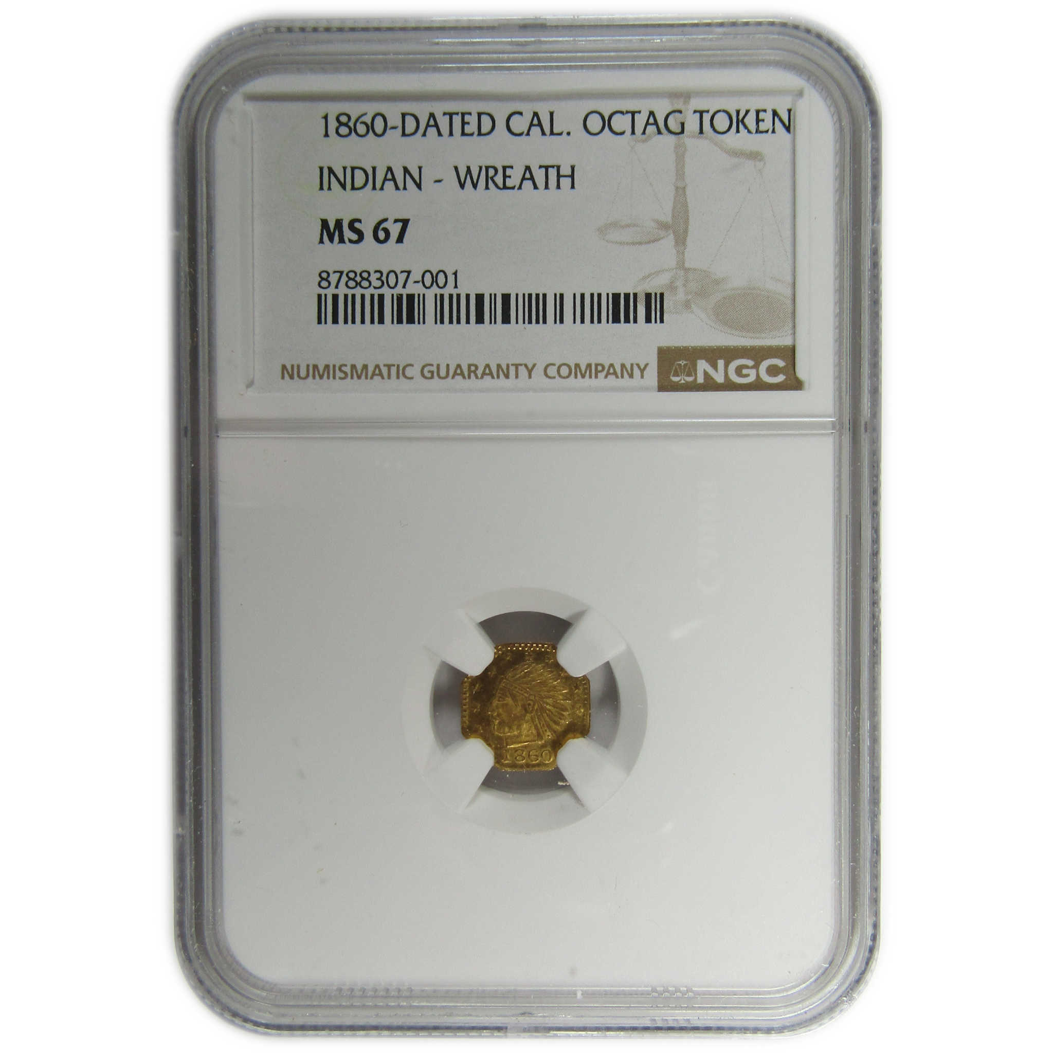 1860-Dated CAL Octagonal Gold Token Wreath #4b MS 67 NGC SKU:CP1603