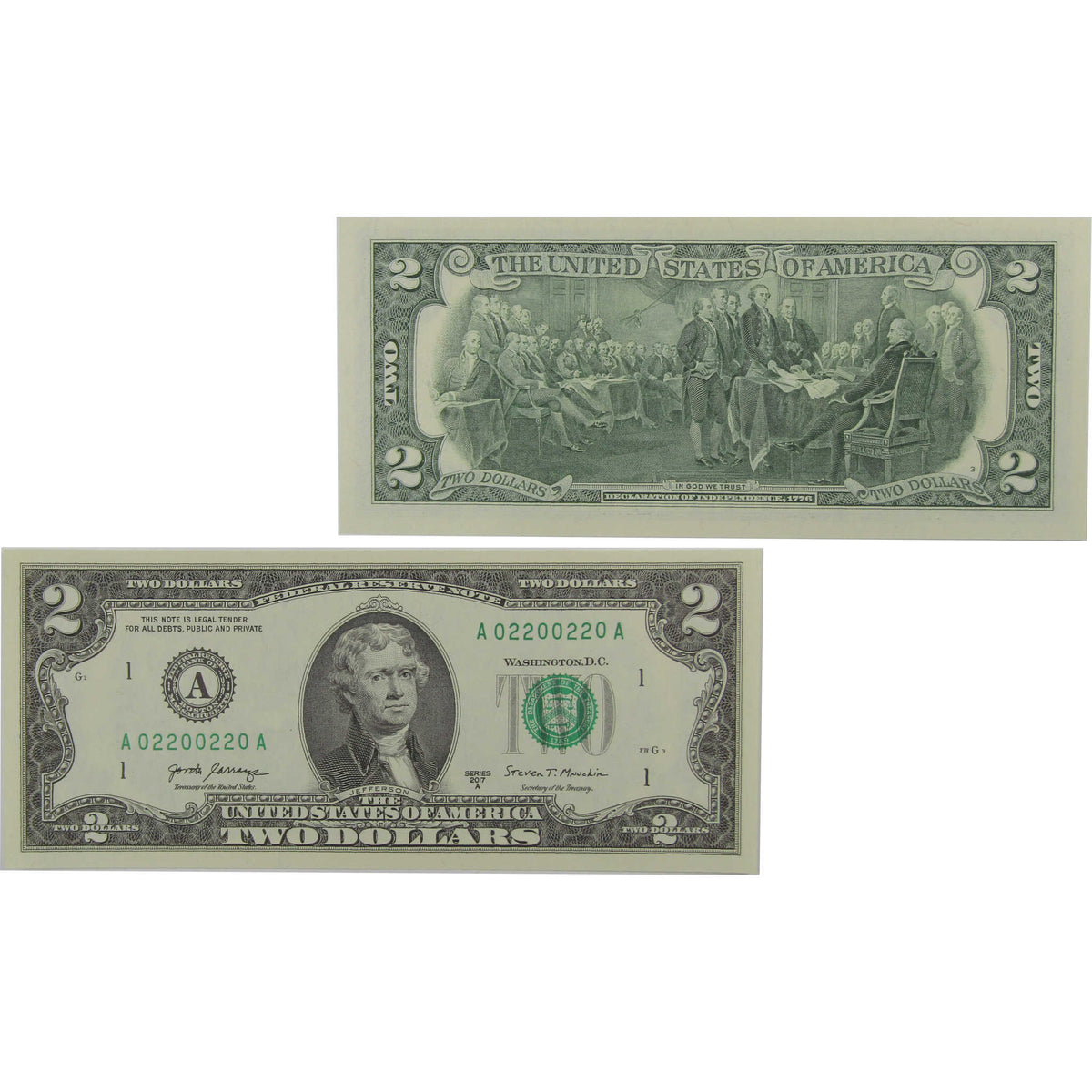 2017 A $2 Federal Reserve Binary Repeater Note CCU Choice Uncirculated