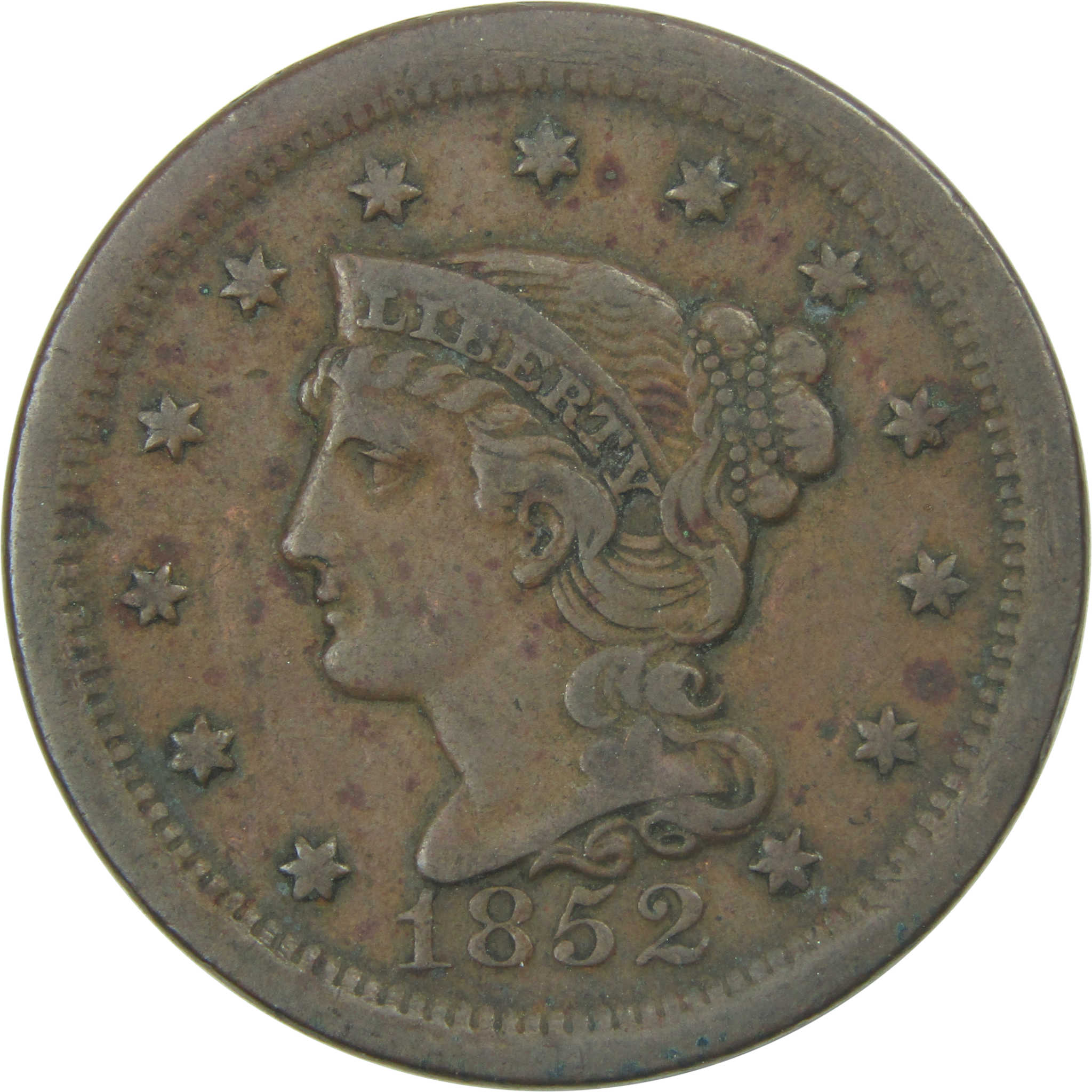 1852 Braided Hair Large Cent F Fine Copper Penny 1c Coin SKU:I15244