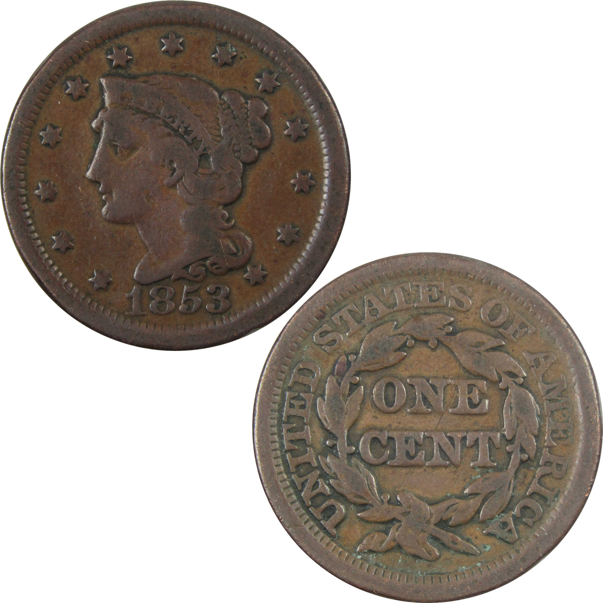 1853 Braided Hair Large Cent VG Very Good Copper Penny 1c SKU:I14354