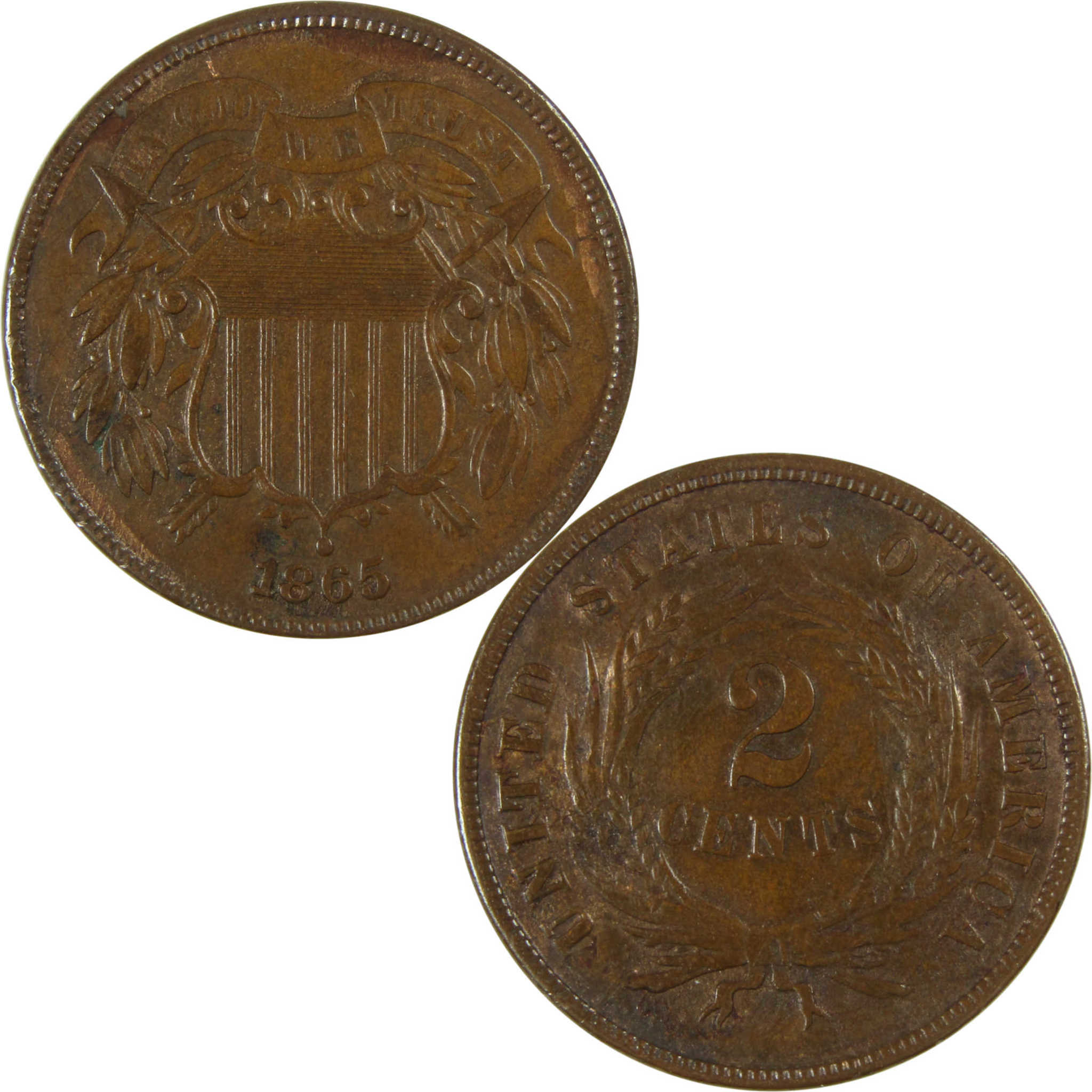 1865 Two Cent Piece AU About Uncirculated 2c Coin SKU:I27459