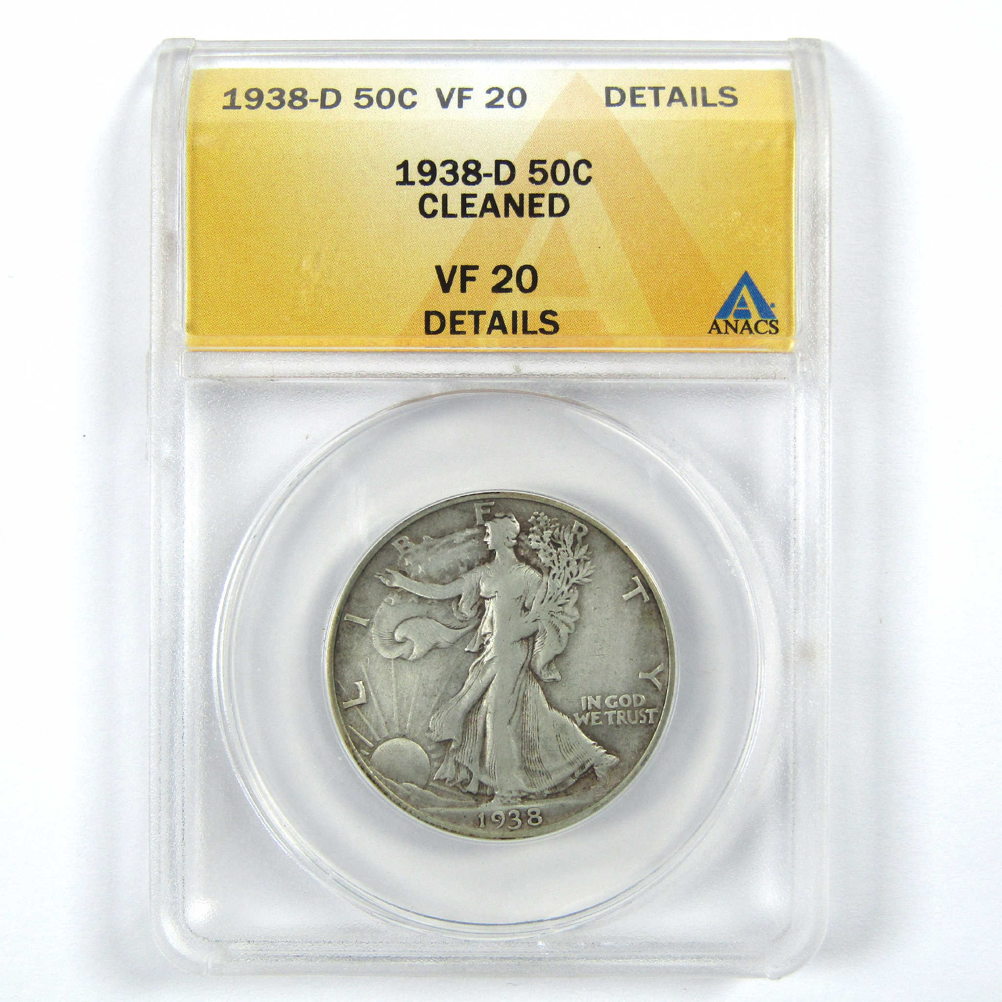 1938 D Liberty Walking Half VF 20 Details ANACS Silver SKU:I11905