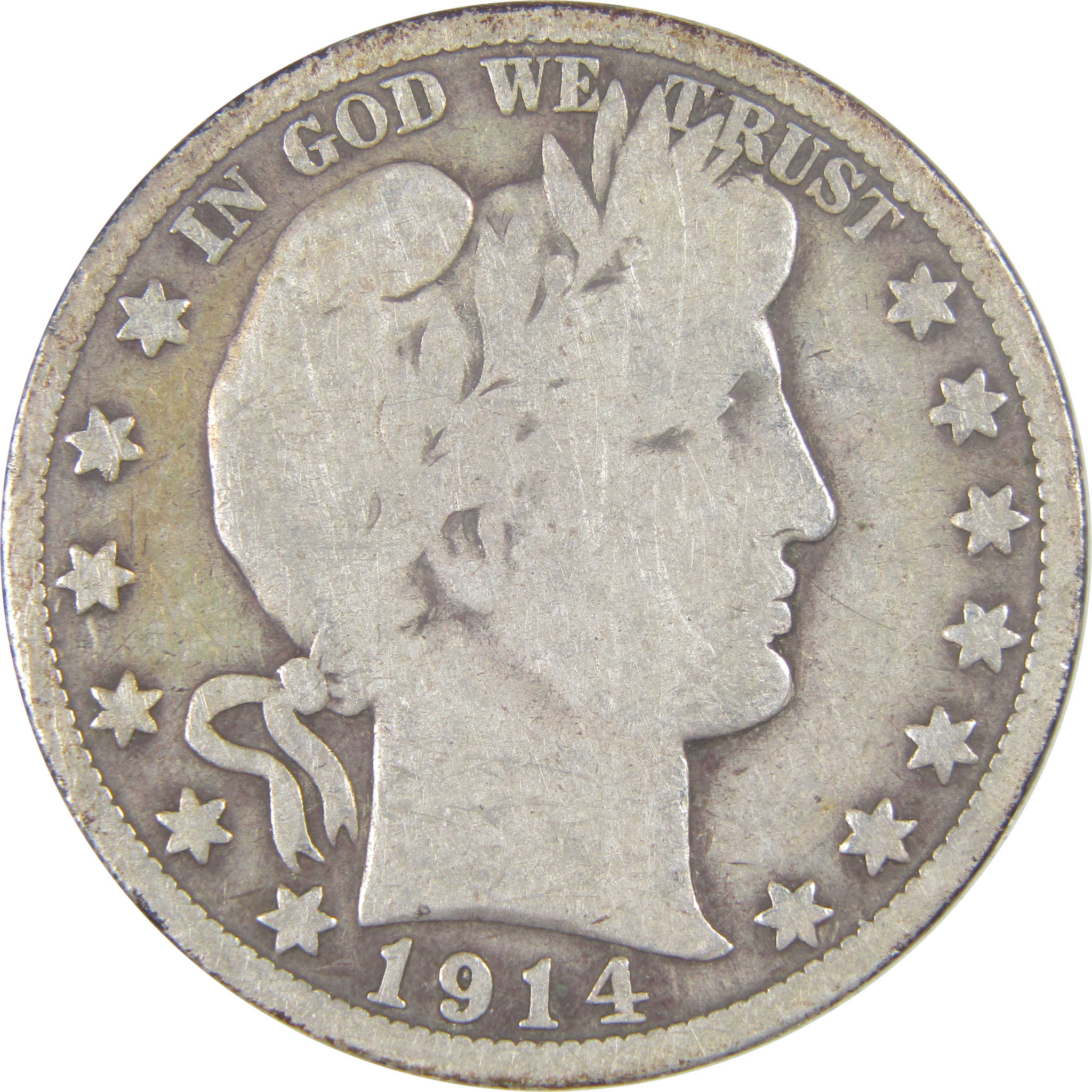 1914 Barber Half Dollar VG Very Good Silver 50c Coin SKU:I16812