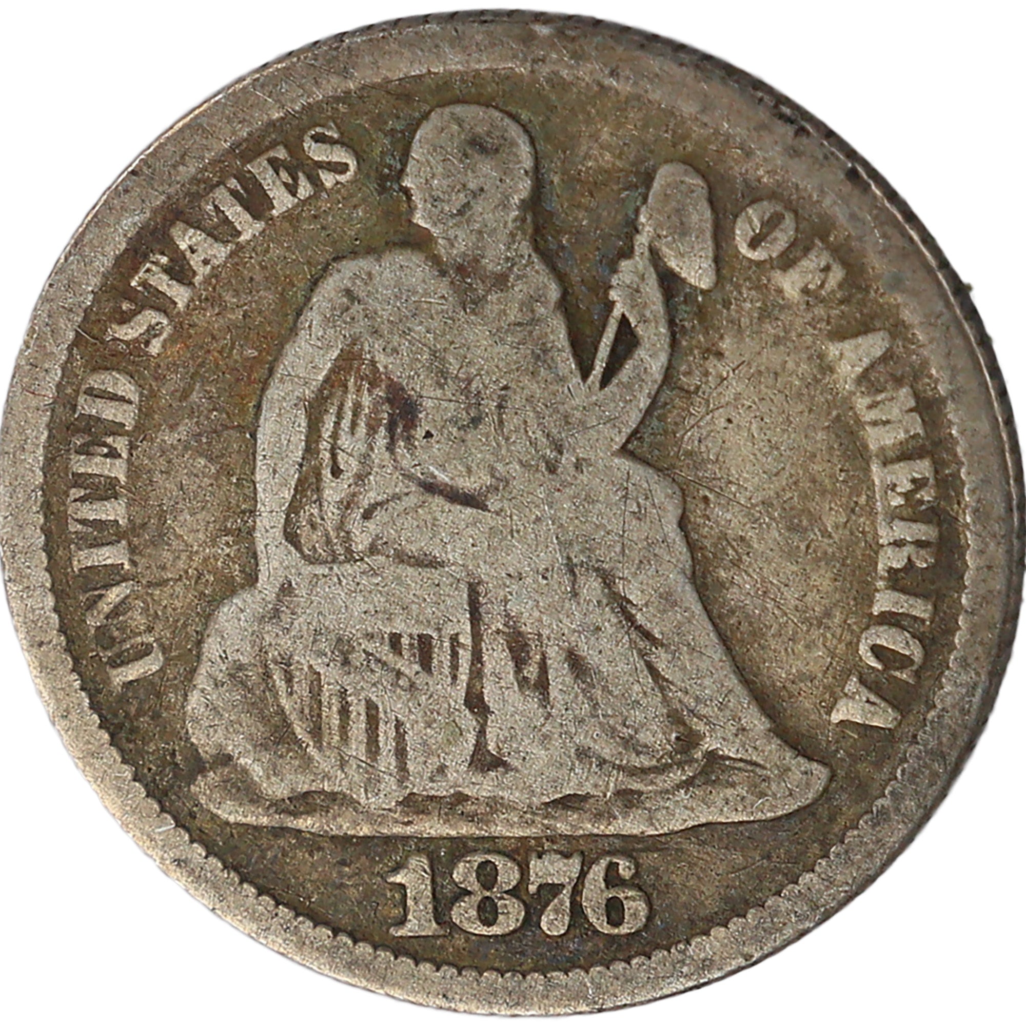 1876 Seated Liberty Dime AG About Good Silver 10c Coin SKU:I11991