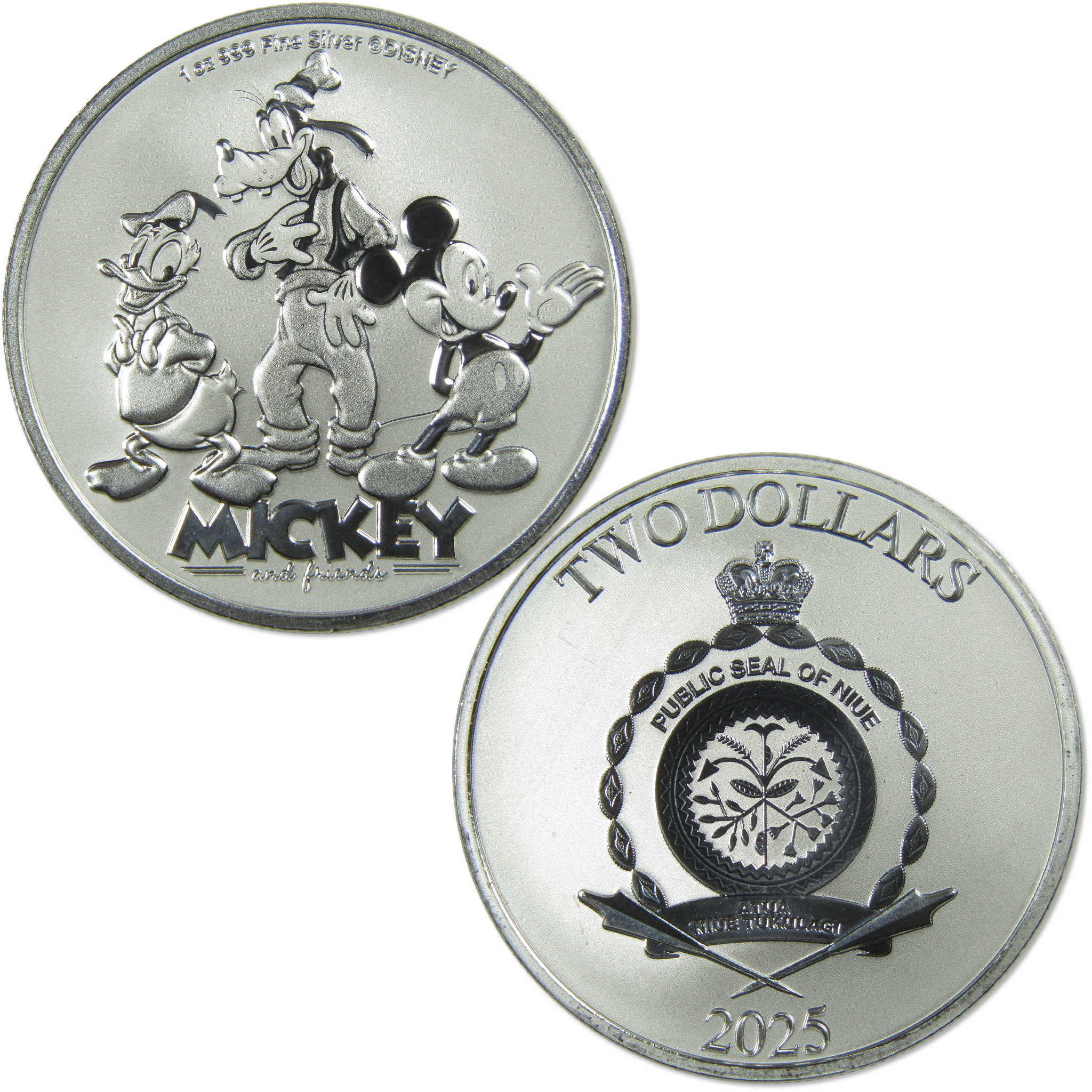 Disney Mickey Mouse & Friends BU 1 oz .999 Silver Bullion $2 2025 Niue