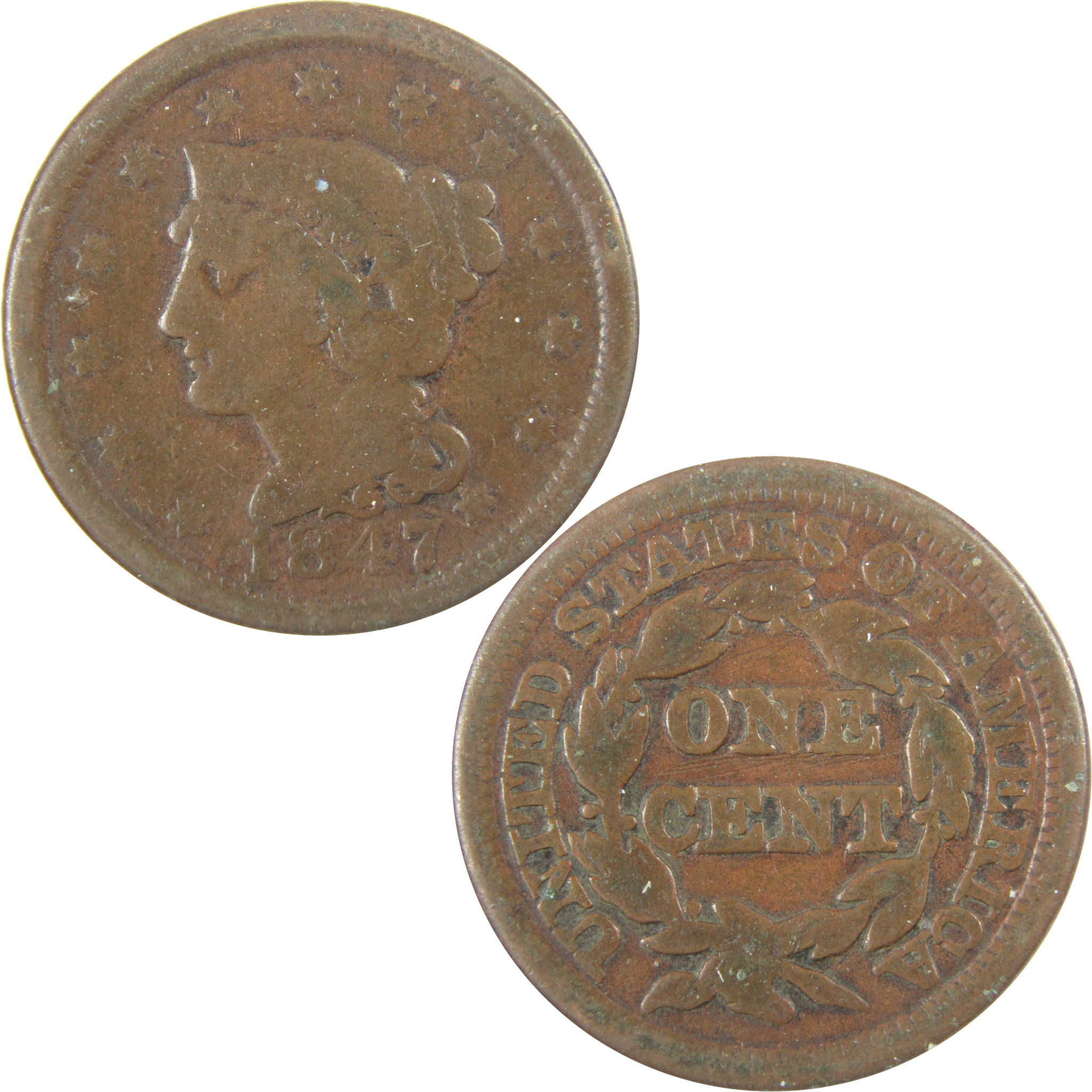 1847 Braided Hair Copper Large Cent VG Very Good Details SKU:I28205