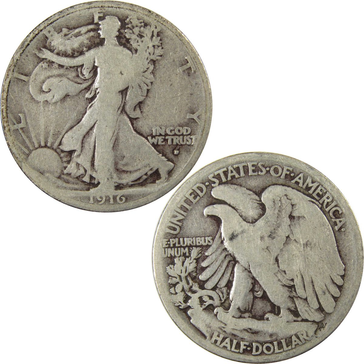 1916 D Liberty Walking Silver Half Dollar VG Very Good Coin SKU:I22772