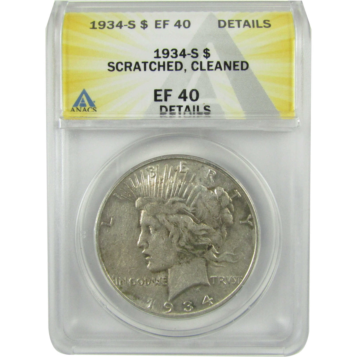 1934 S Peace Silver Dollar EF 40 Details ANACS $1 Coin SKU:I28558