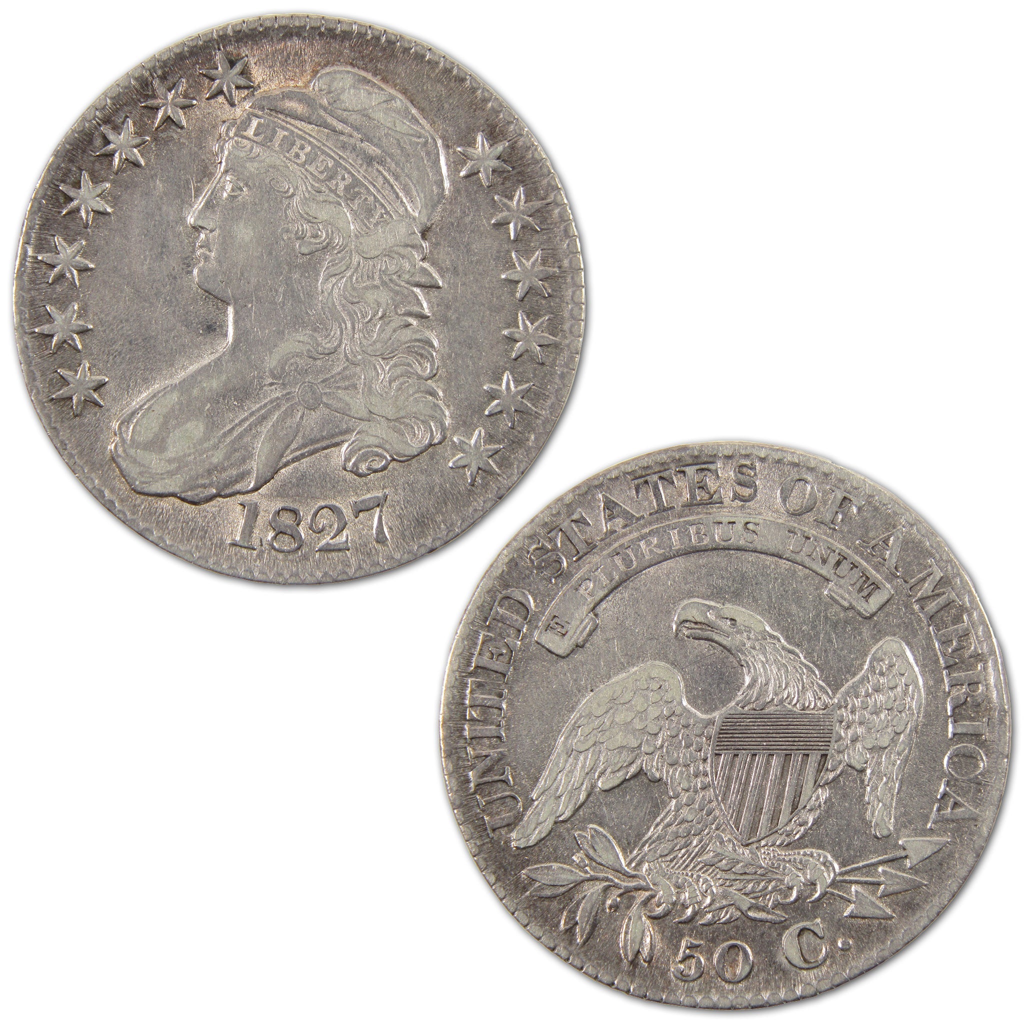1827 Square Base 2 Capped Bust Half Dollar AU Silver 50c SKU:I10519