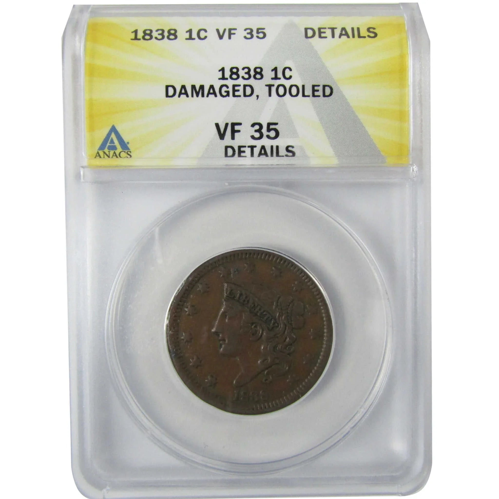 1838 Coronet Head Copper Large Cent VF 35 Details ANACS PennySKU:CP626
