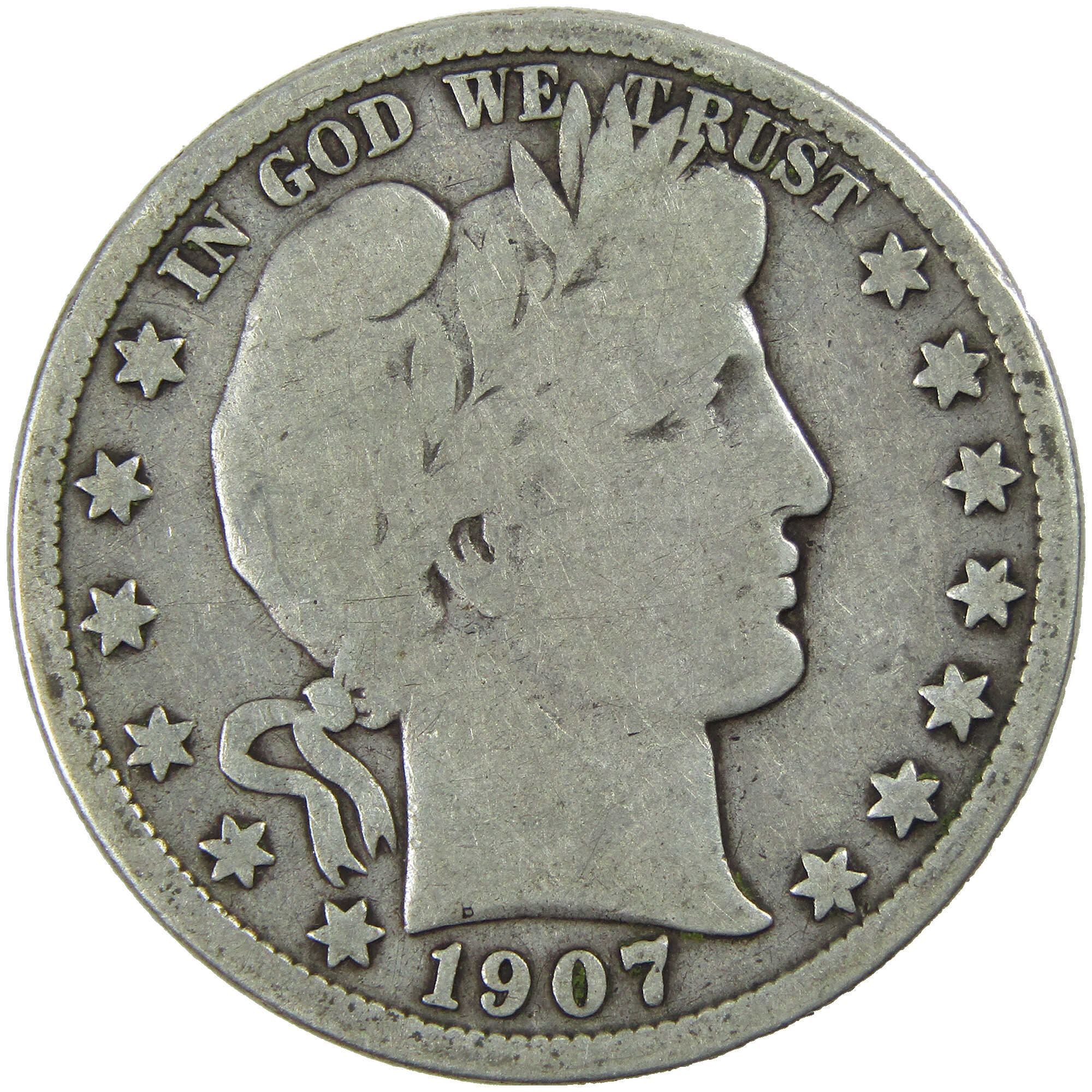 1907 D Barber Half Dollar G Good Silver 50c Coin SKU:I12752