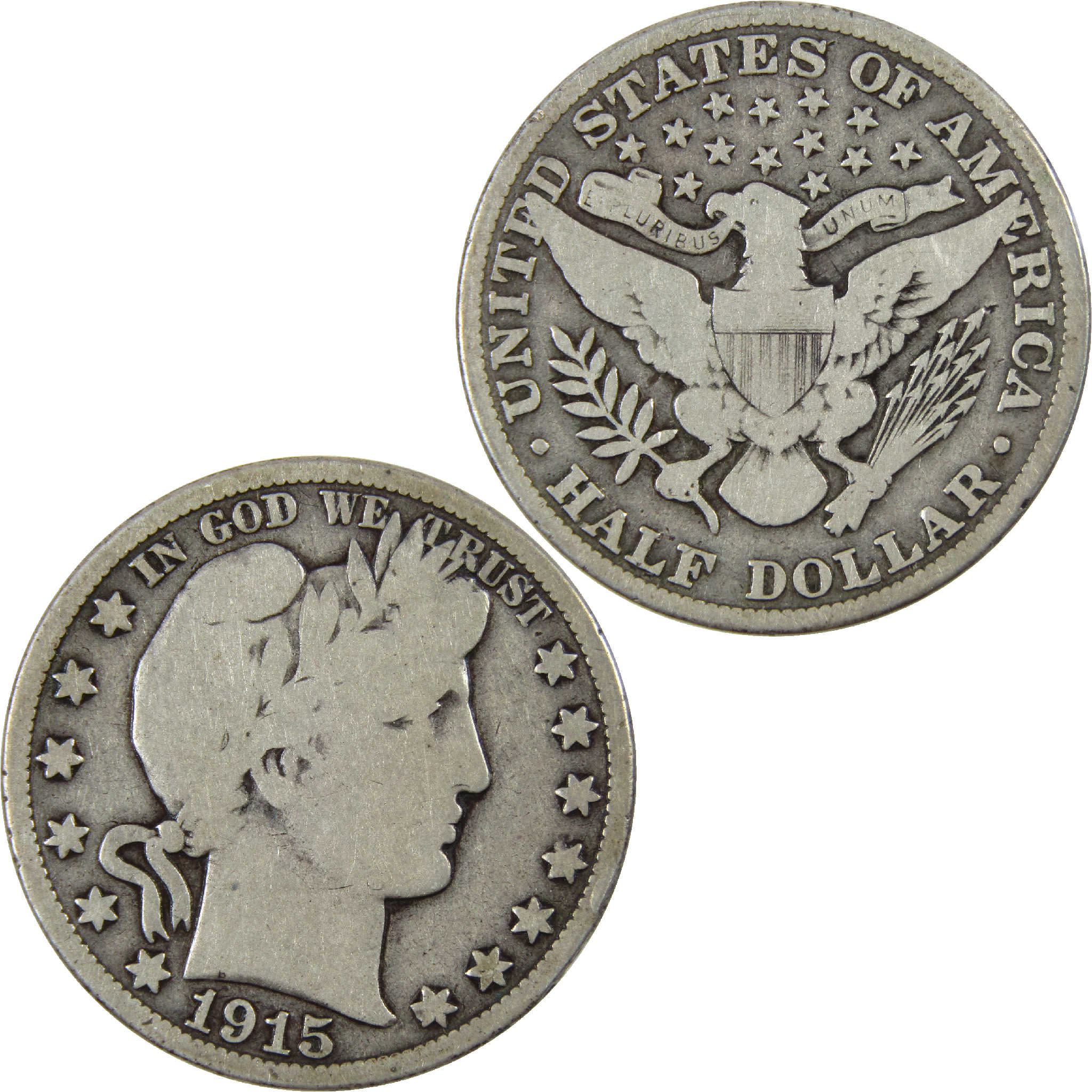 1915 Barber Half Dollar VG Very Good Silver 50c Coin SKU:I11848