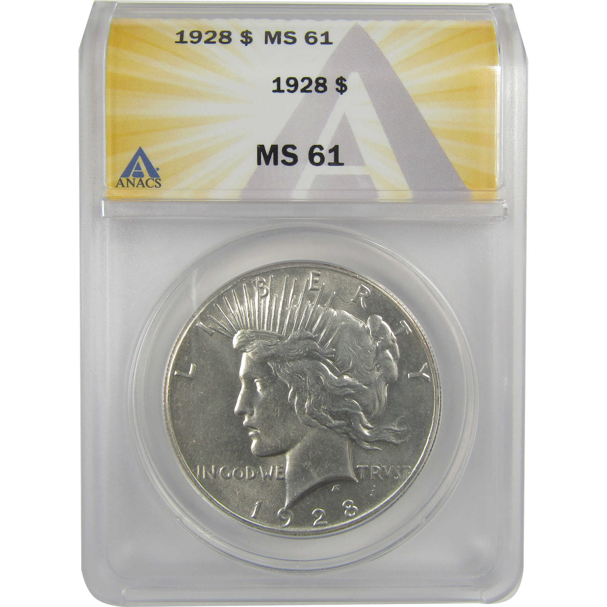 1928 Peace Dollar MS 61 ANACS Silver Uncirculated $1 Coin SKU:I20439