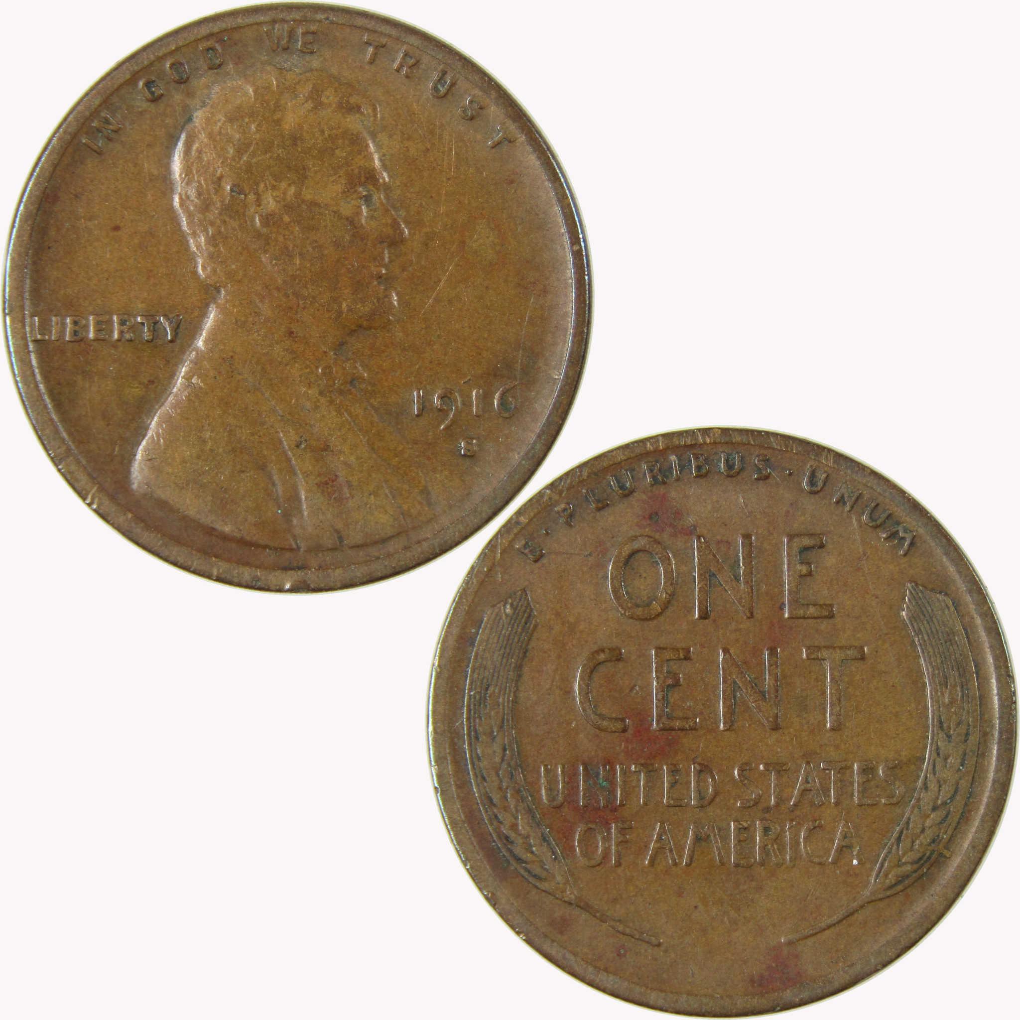 1916 S Lincoln Wheat Cent VF Very Fine Penny 1c Coin SKU:I25845