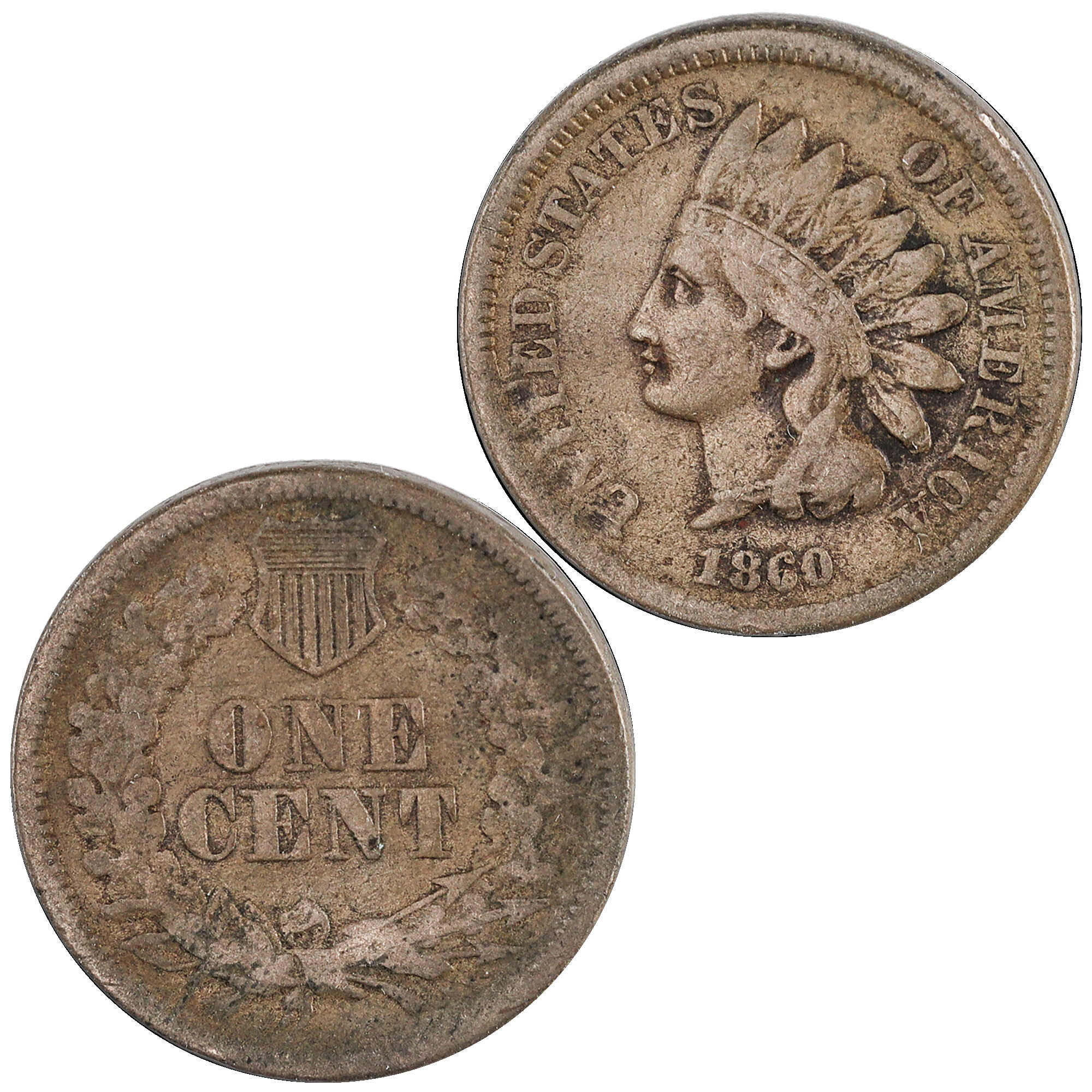 1860 Pointed Bust Indian Head Cent F Details Copper-Nickel SKU:I12387