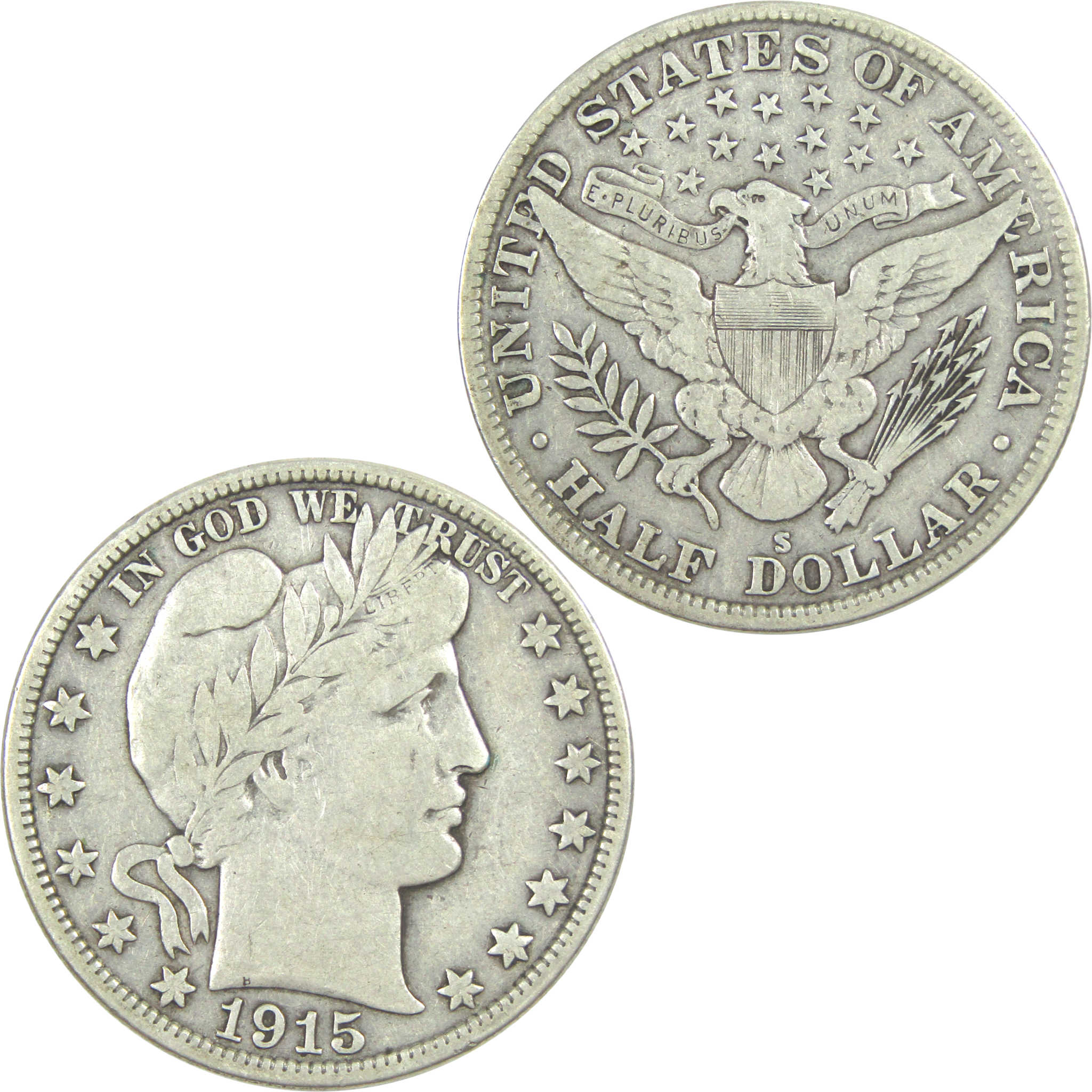 1915 S Barber Half Dollar F Fine Silver 50c Coin SKU:I15562