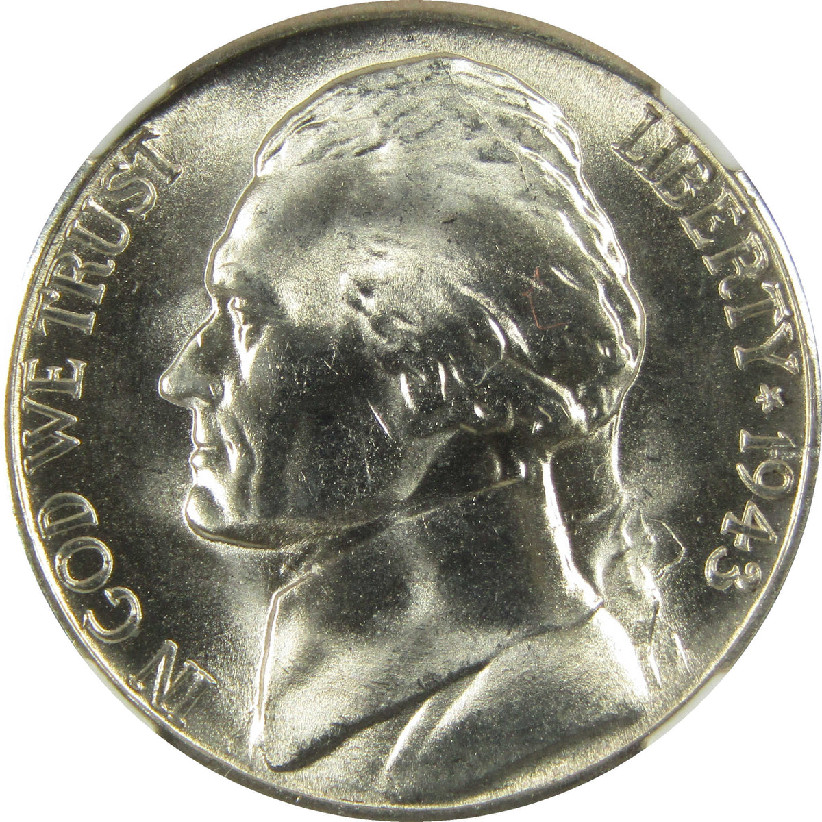 1943 S Jefferson Wartime Silver Nickel MS 67 NGC 5c Coin SKU:I28709