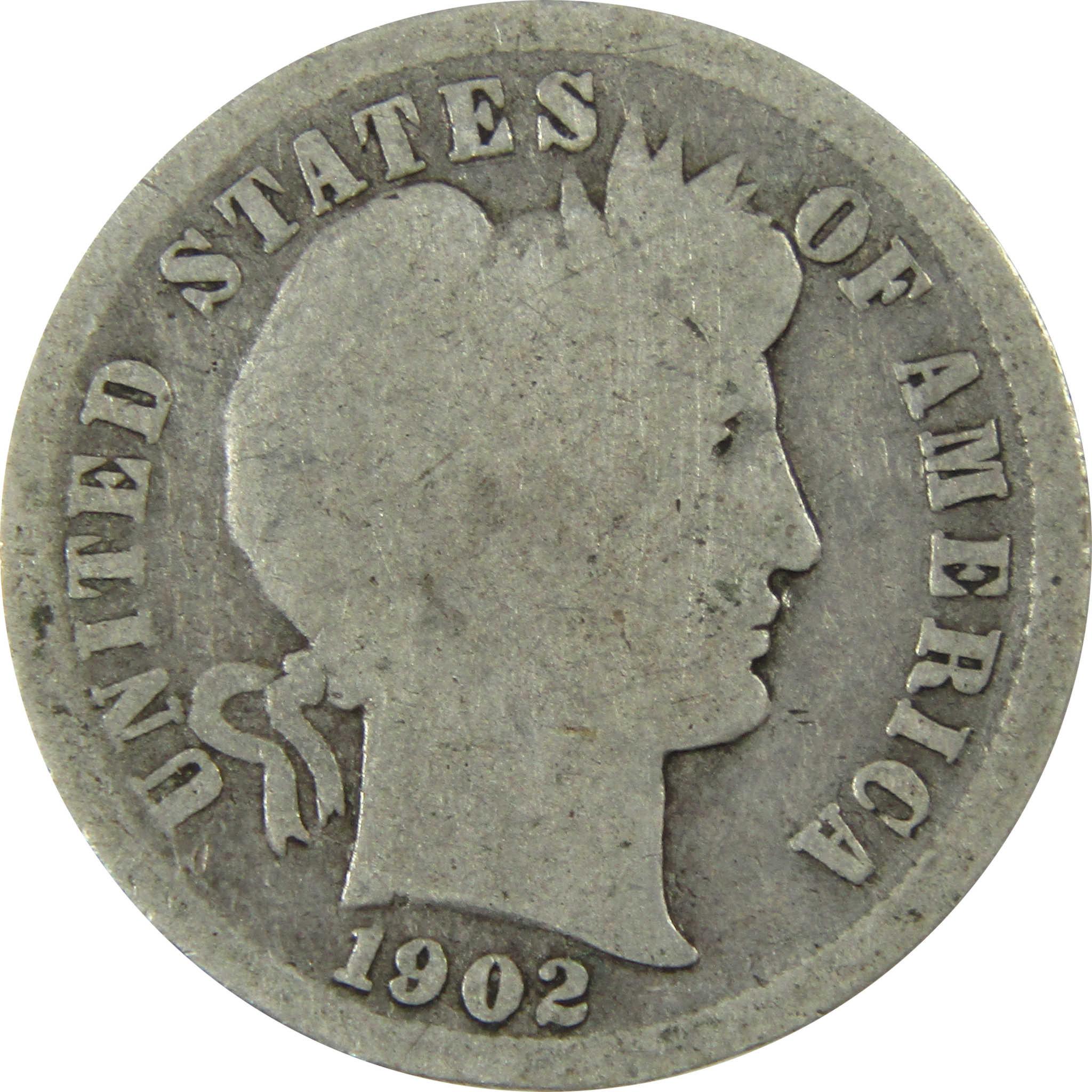 1902 S Barber Silver Dime AG About Good 10c Coin Collectible SKU:CP703