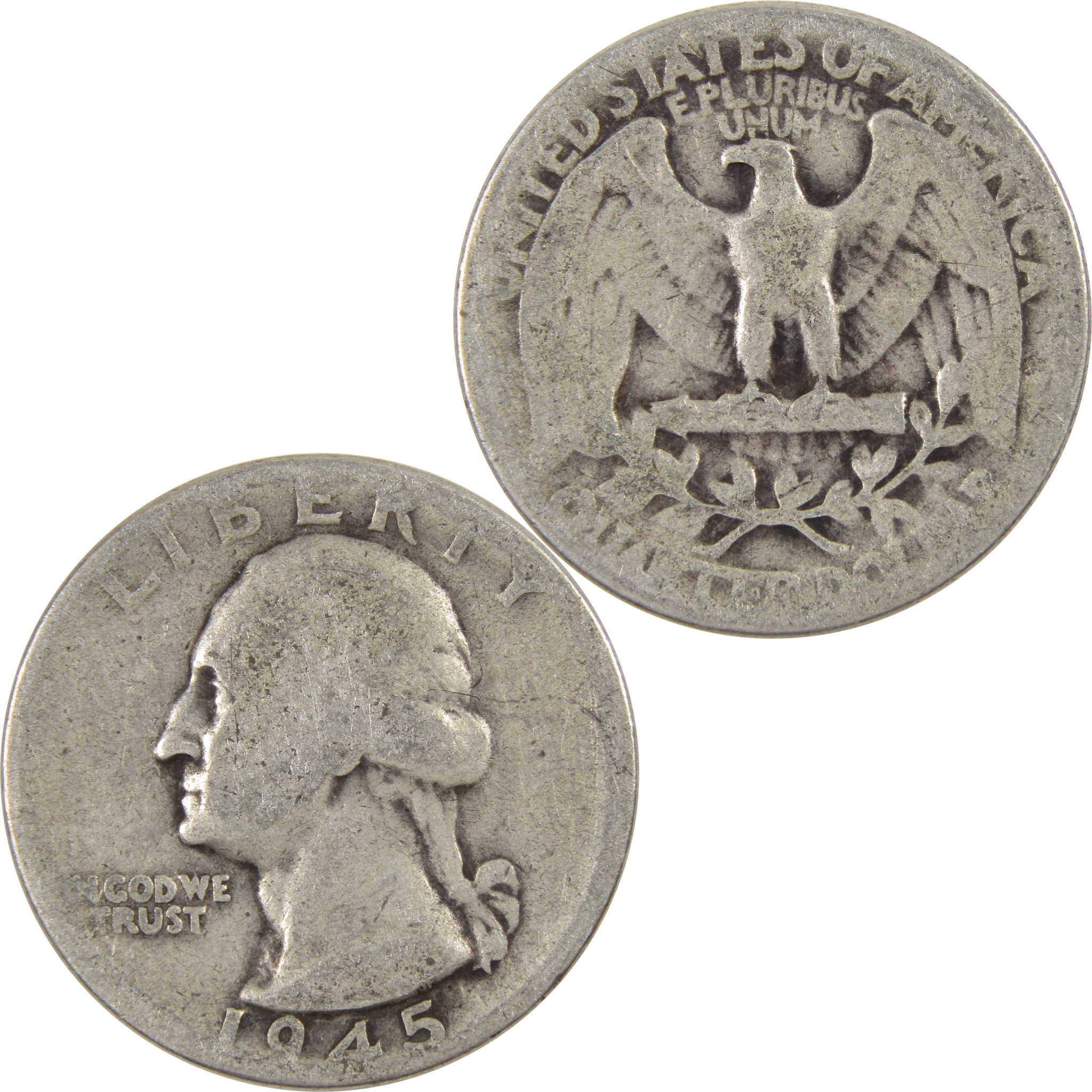 1945 Washington Quarter AG About Good 90% Silver 25c Coin