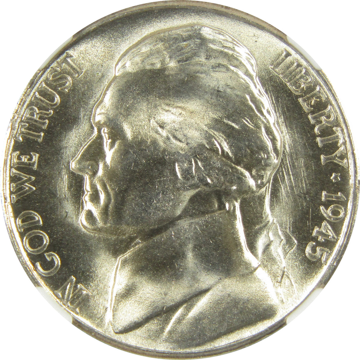 1945 S Jefferson Wartime Silver Nickel MS 67 NGC 5c Coin SKU:I28726