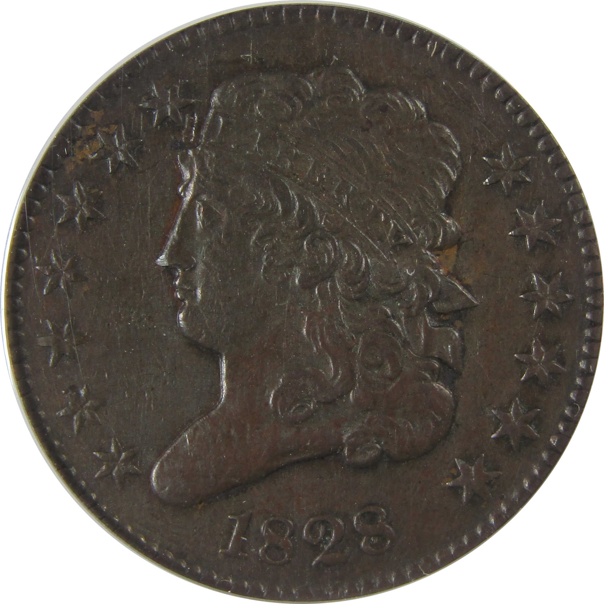 1828 13 Stars Classic Head Half Cent EF 40 Details ANACS SKU:CPC1131