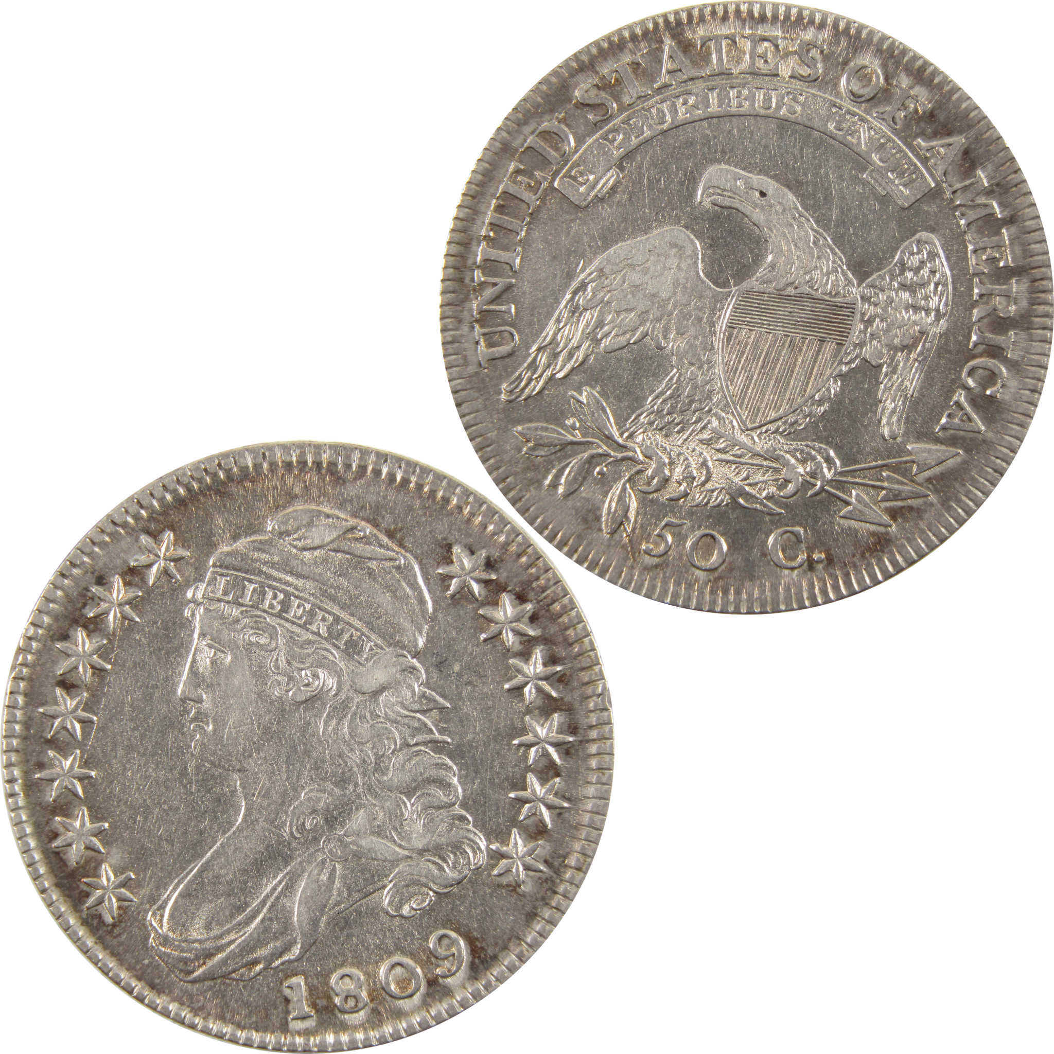 1809 Normal Edge Capped Bust 50c AU 89.24% Silver SKU:I11193