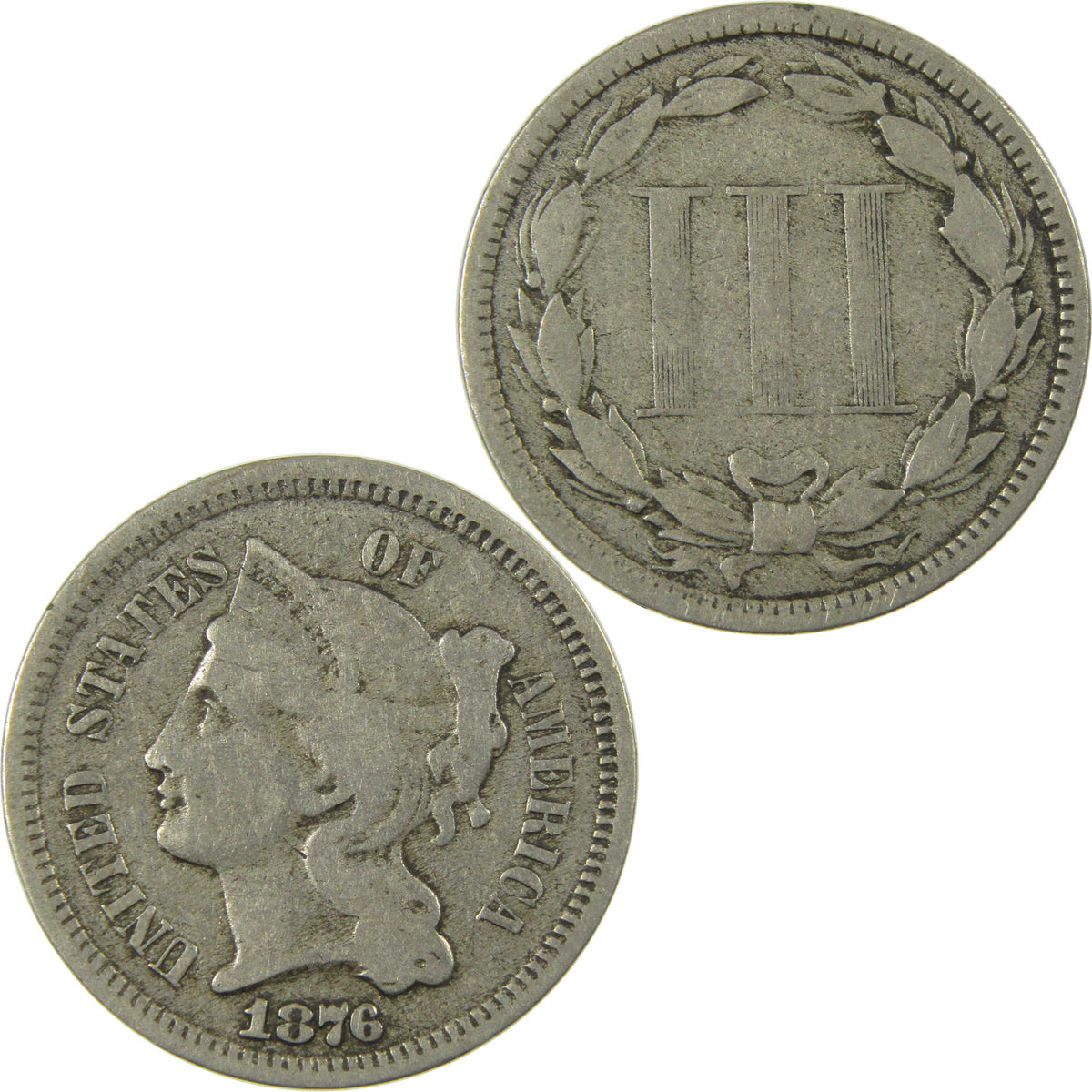 1876 Nickel Three Cent Piece VG Very Good 3c Coin Collectible