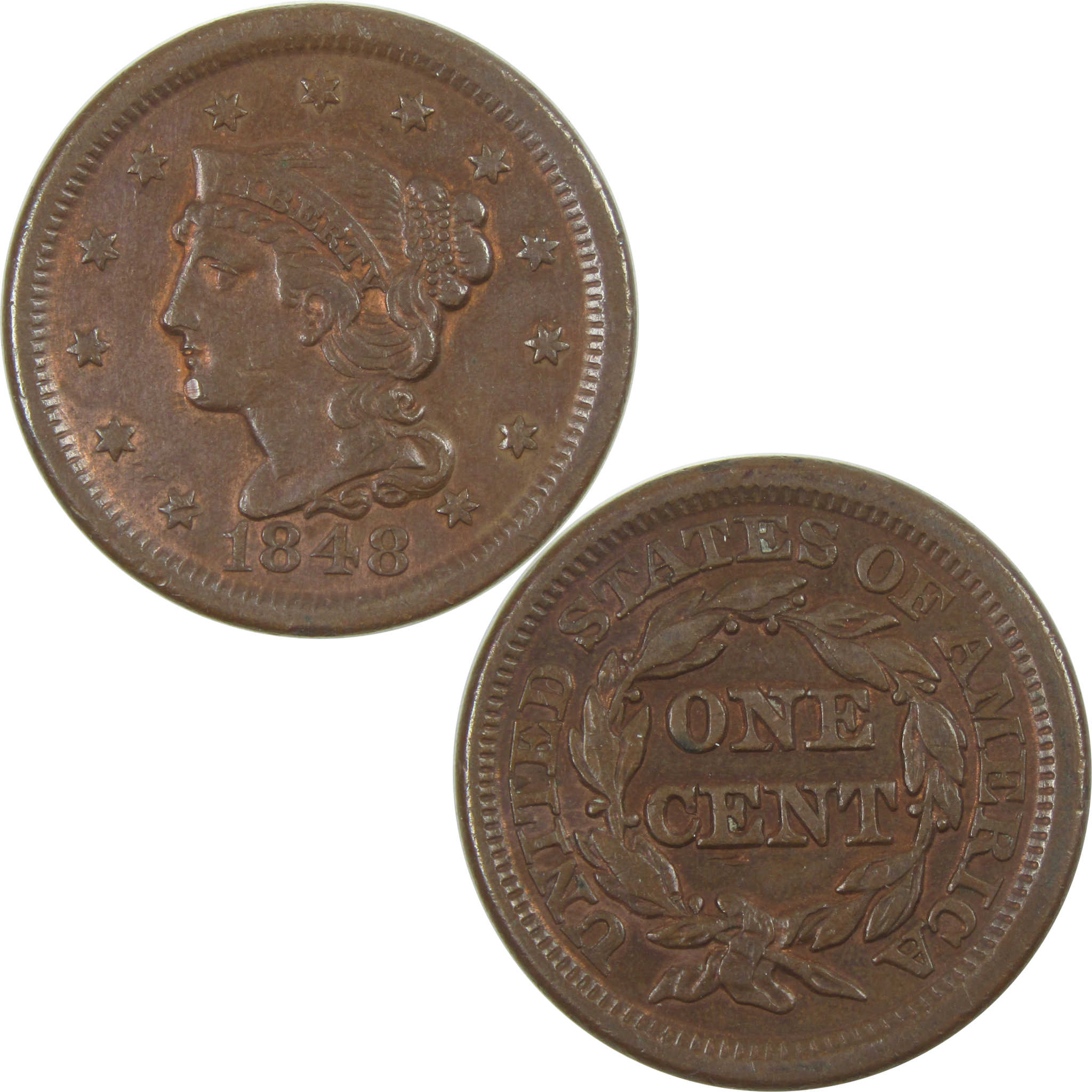 1848 Braided Hair Large Cent XF EF Extremely Fine Details SKU:I16409