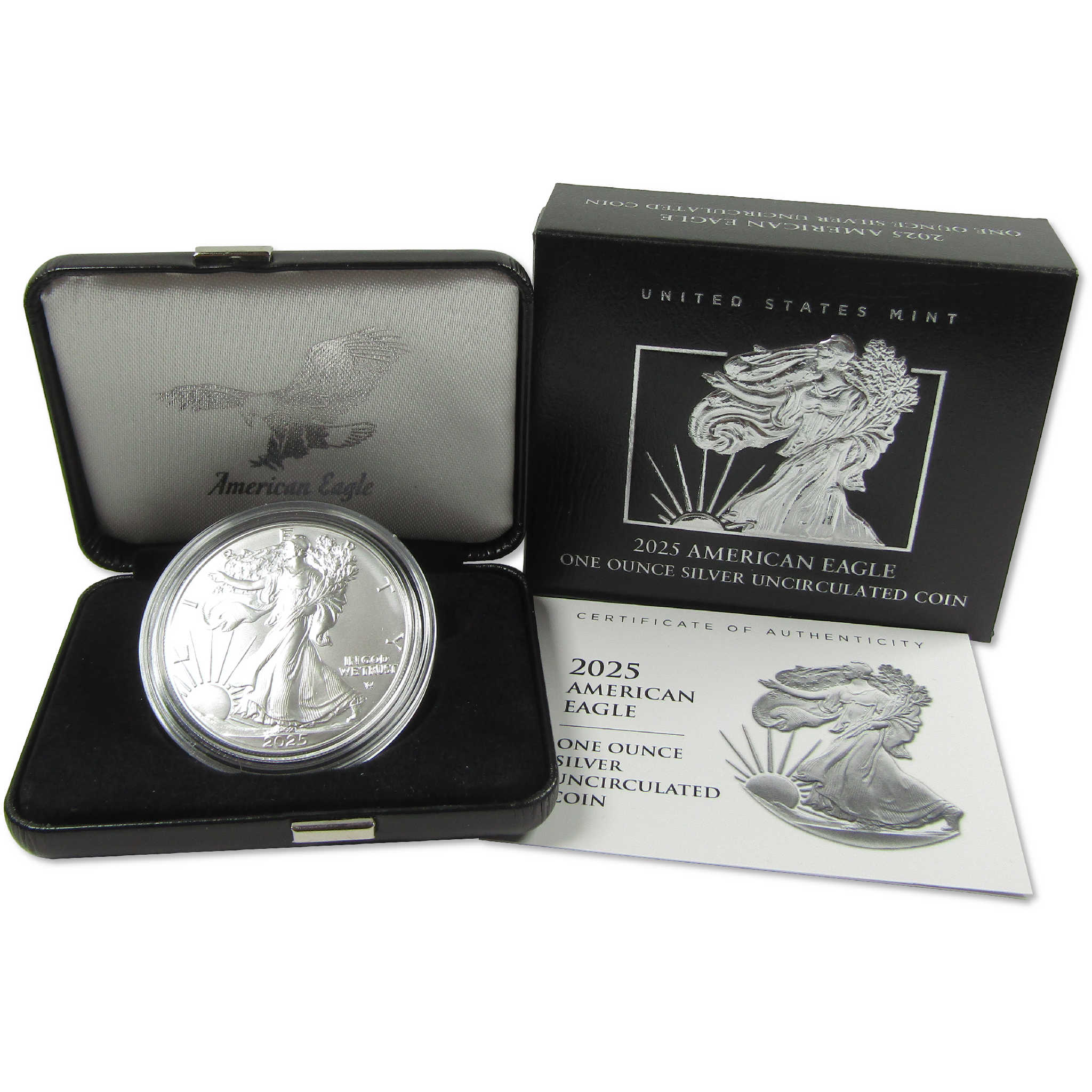 2025 W American Silver Eagle Uncirculated Bullion Burnished OGP COA