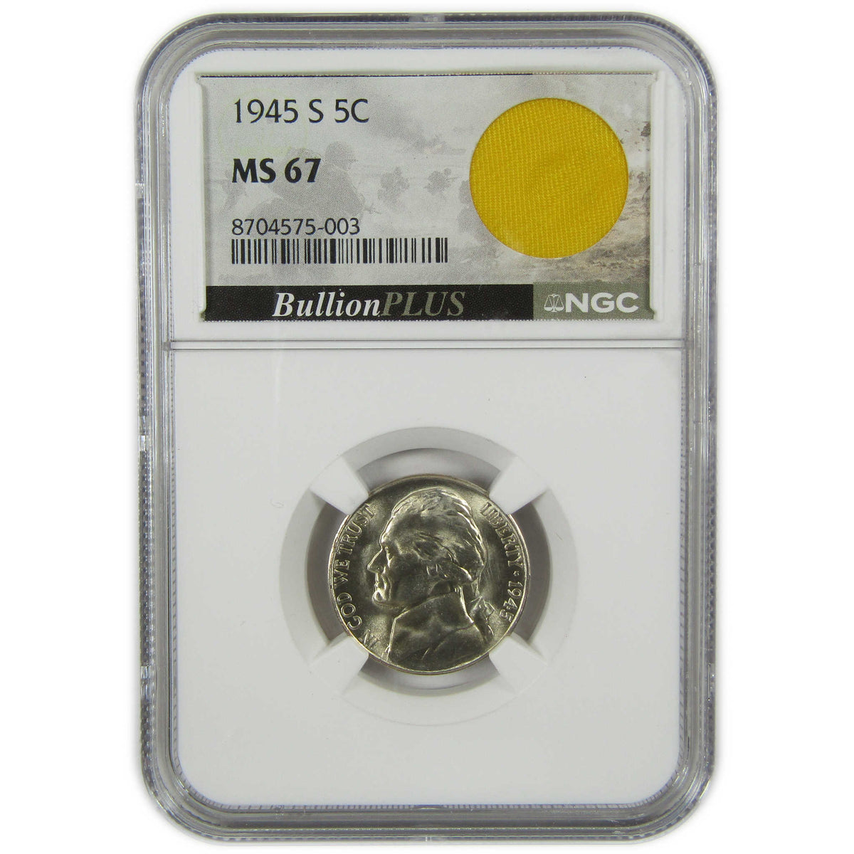 1945 S Jefferson Wartime Silver Nickel MS 67 NGC 5c Coin SKU:I28726
