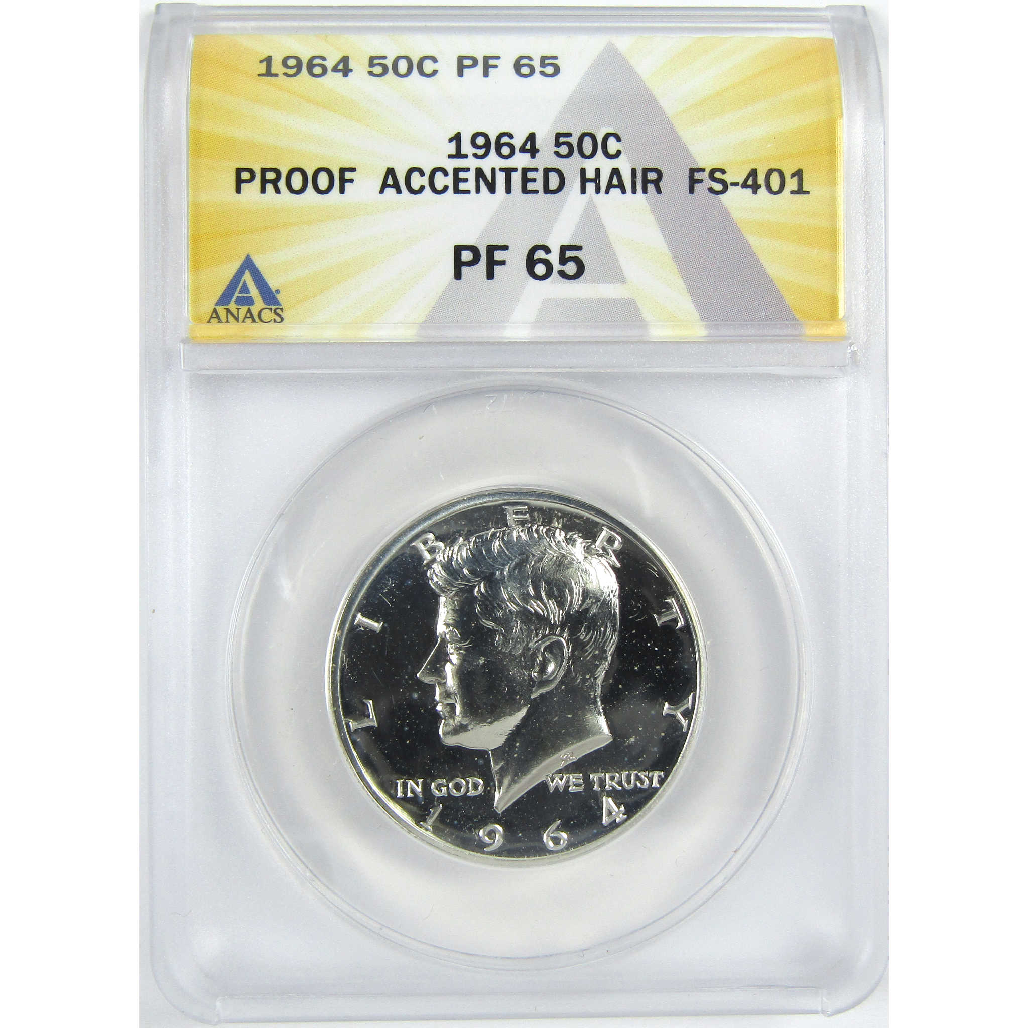 1964 Accented Hair FS-401 Kennedy Half Dollar PF 65 ANACS SKU:I16367