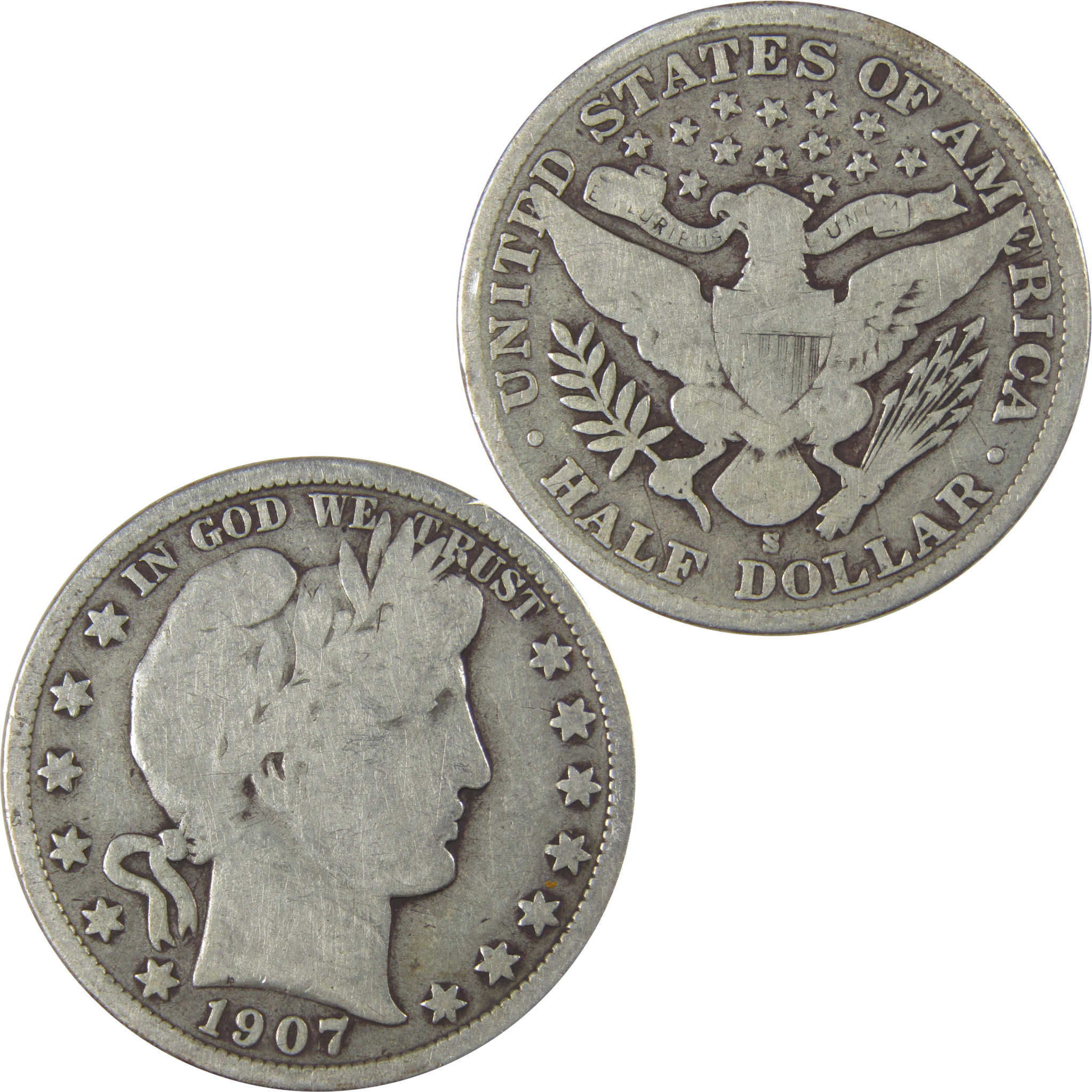 1907 S Barber Half Dollar VG Very Good Silver 50c Coin SKU:I22760