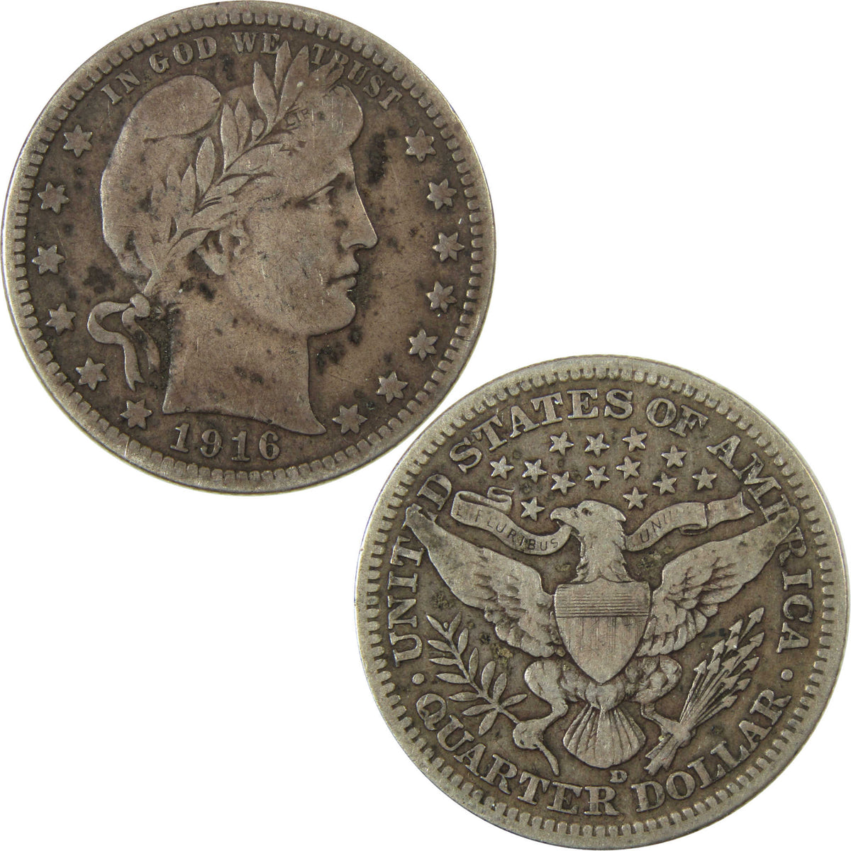 1916 D Barber Silver Quarter VG Very Good 25c Coin SKU:I28523