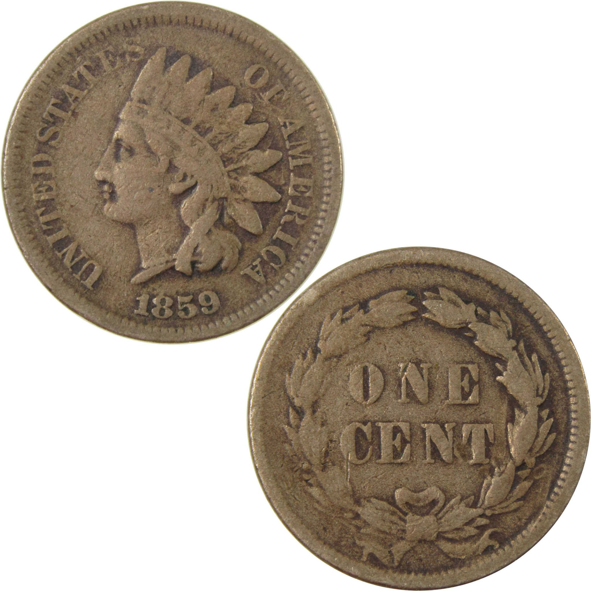 1859 Indian Head Cent F Fine Penny 1c Coin Collectible SKU:CP1261