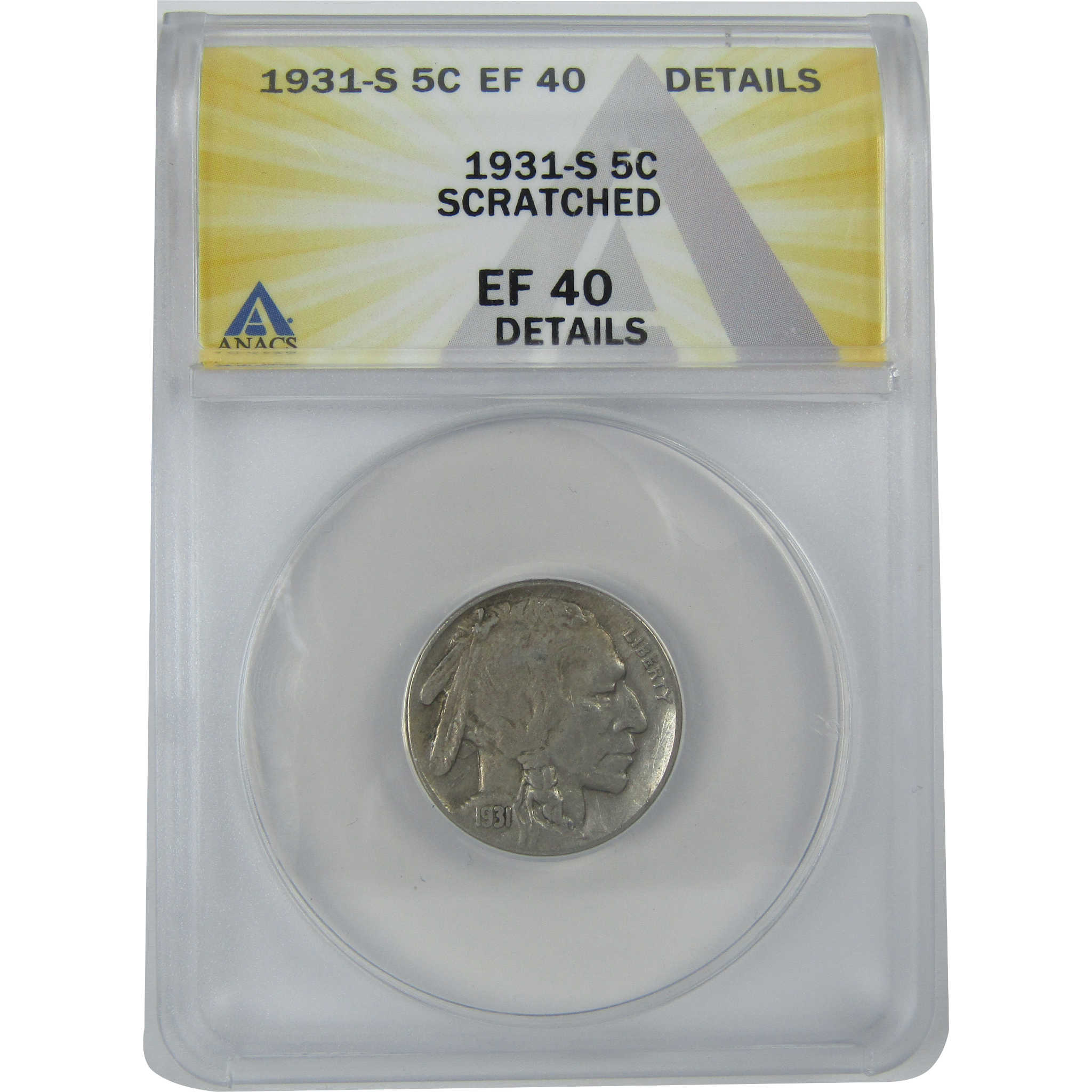 1931 S Indian Head Buffalo Nickel EF 40 Details ANACS 5c SKU:I16108