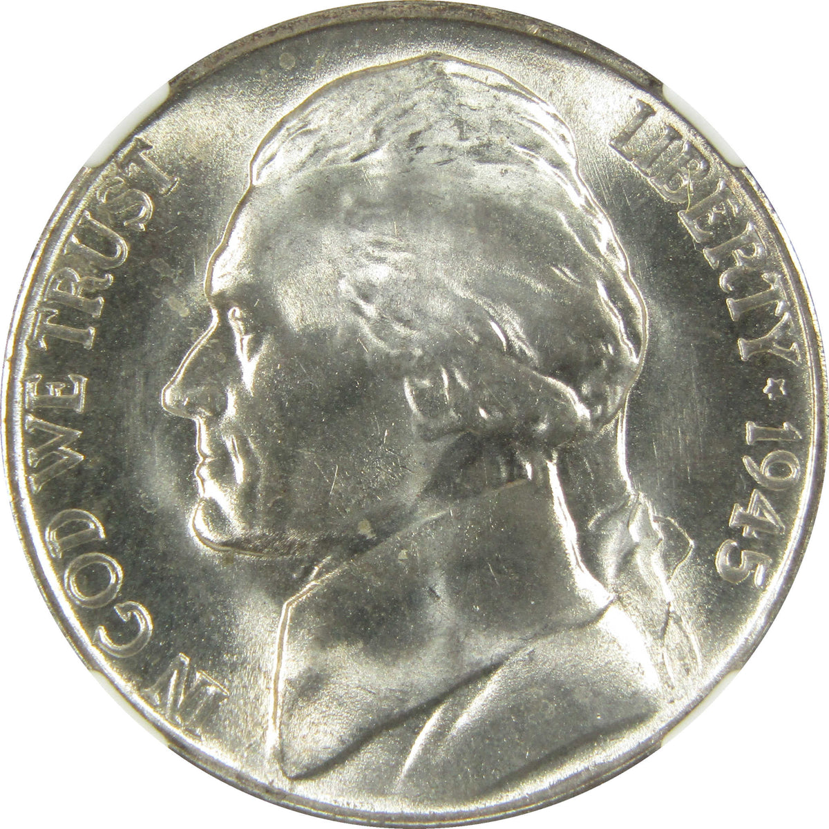 1945 S Jefferson Wartime Silver Nickel MS 67 NGC 5c Coin SKU:I28722