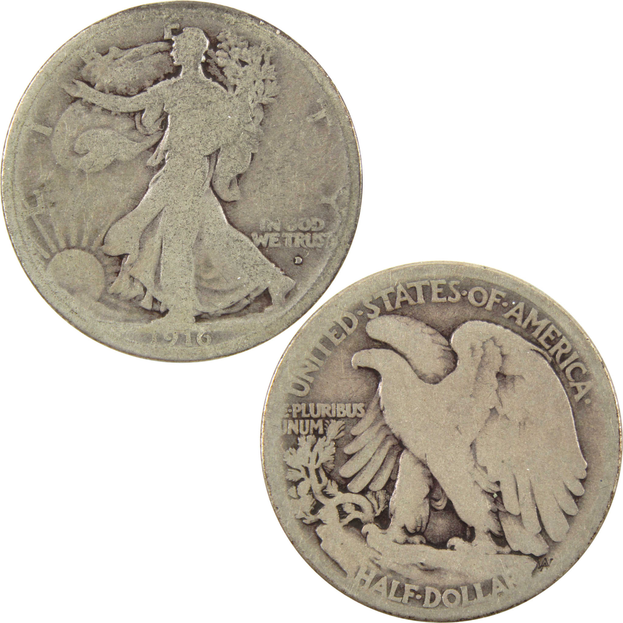 1916 D Liberty Walking Half Dollar G 90% Silver 50c Coin SKU:I10716