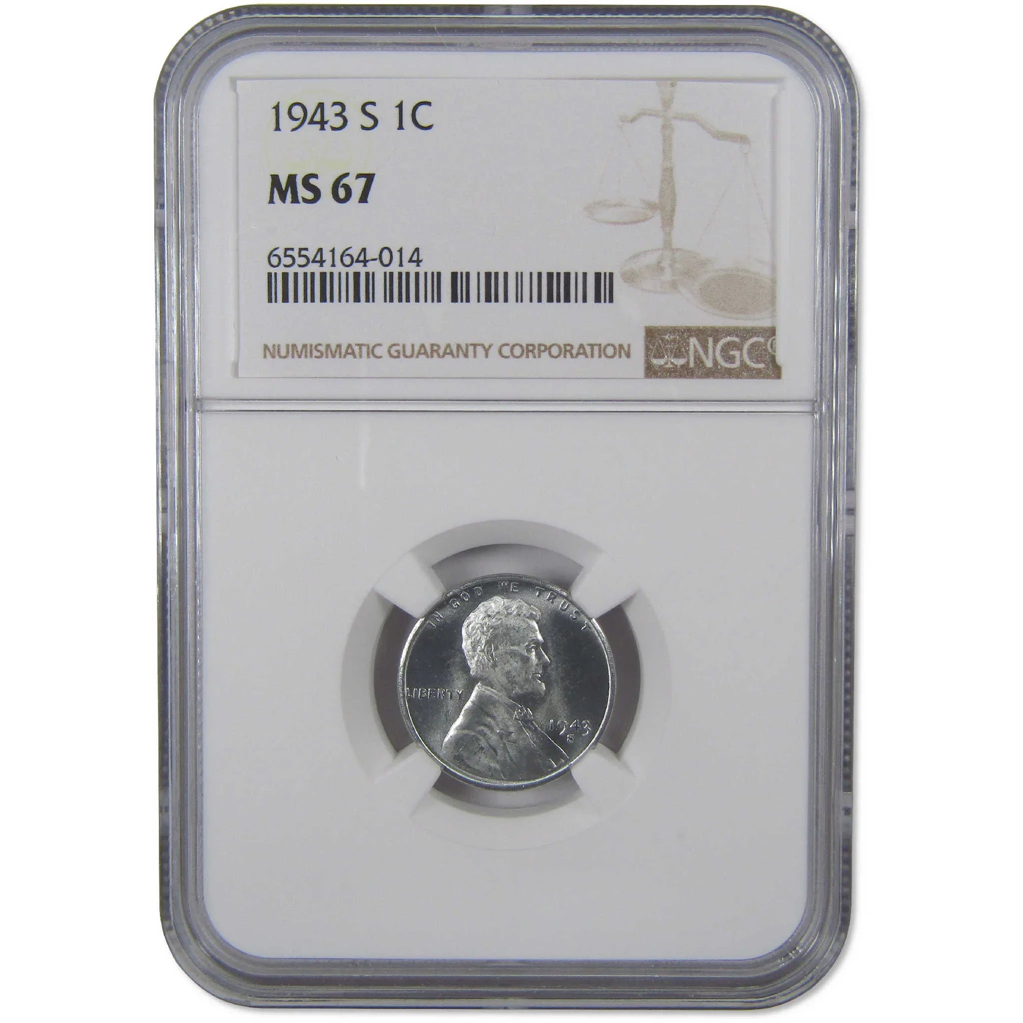 1943 S Lincoln Wheat Steel Cent MS 67 NGC Penny Uncirculated 1c Coin