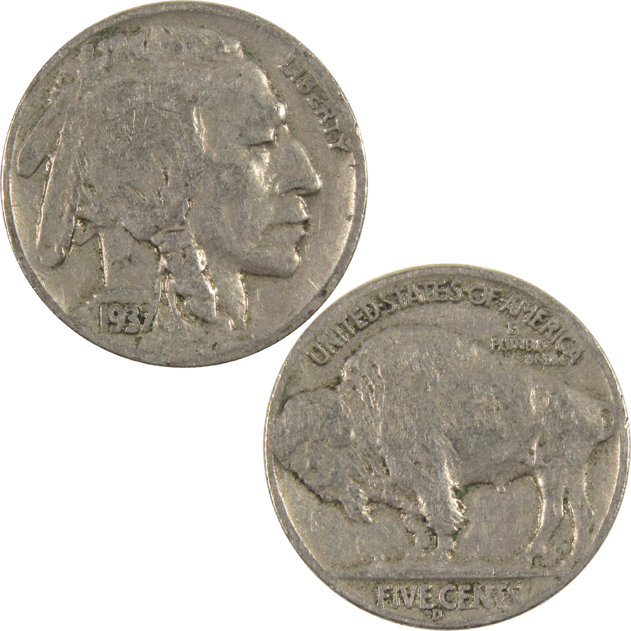 1937 D Indian Head Buffalo Nickel AG About Good 5c Coin