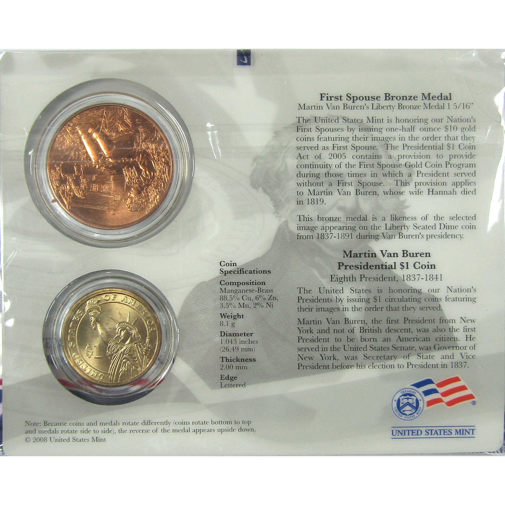 2008 Martin Van Buren First Spouse 2 Piece Set Unc SKU:CPC8971