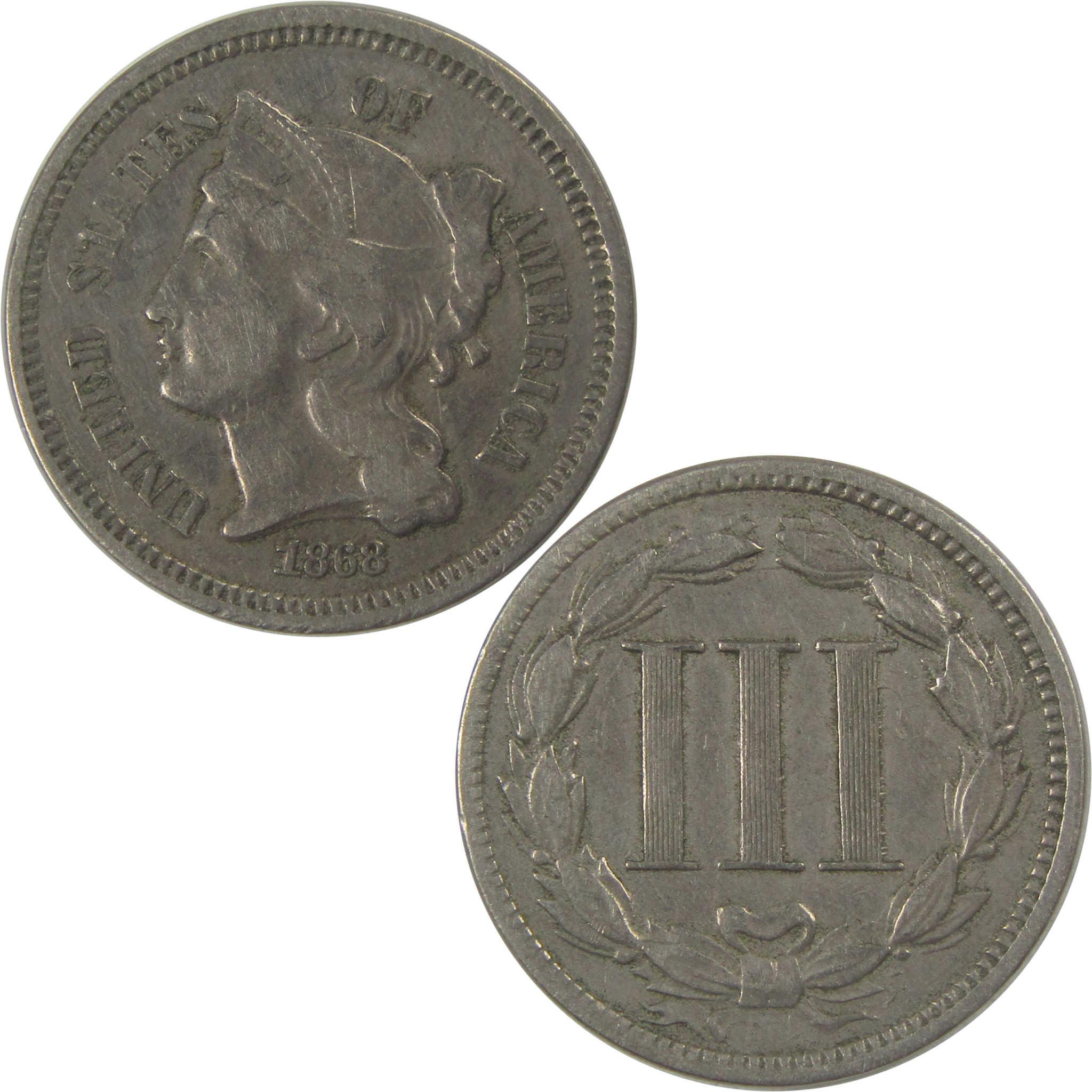 1868 Nickel Three Cent Piece VF Very Fine 3c Coin SKU:I24792