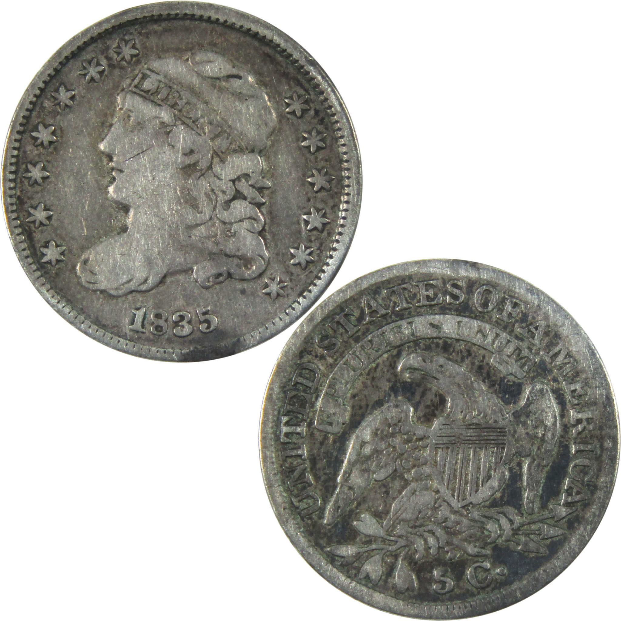 1835 Small Date and 5C Capped Bust Half Dime F Fine Silver SKU:I14803