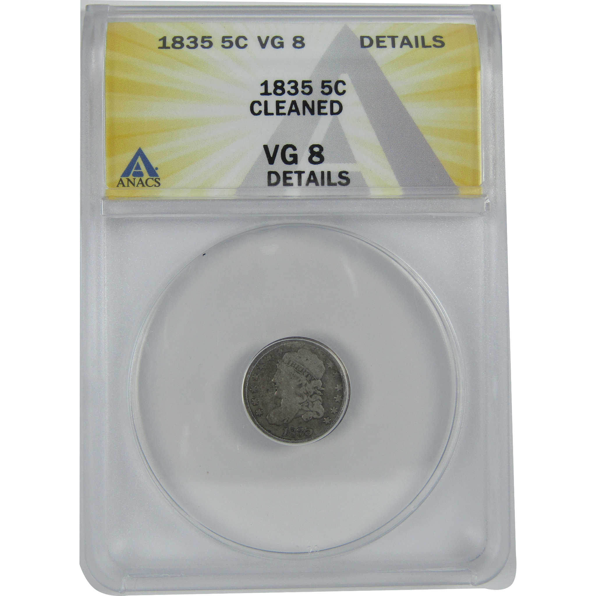 1835 Large Date 5C Capped Bust Half Dime VG 8 Details ANACS SKU:I16104