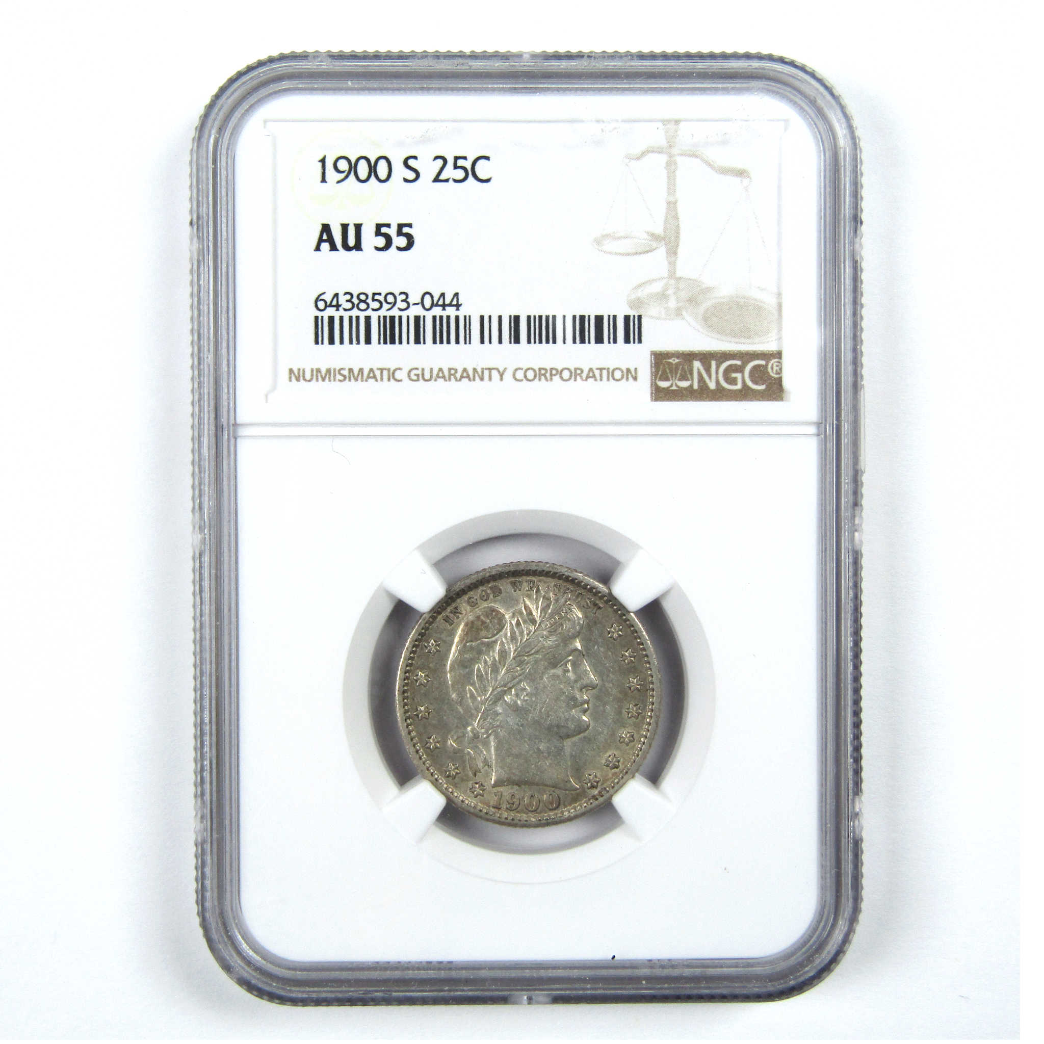 1900 S Barber Quarter AU 55 NGC Silver 25c Coin SKU:I12800