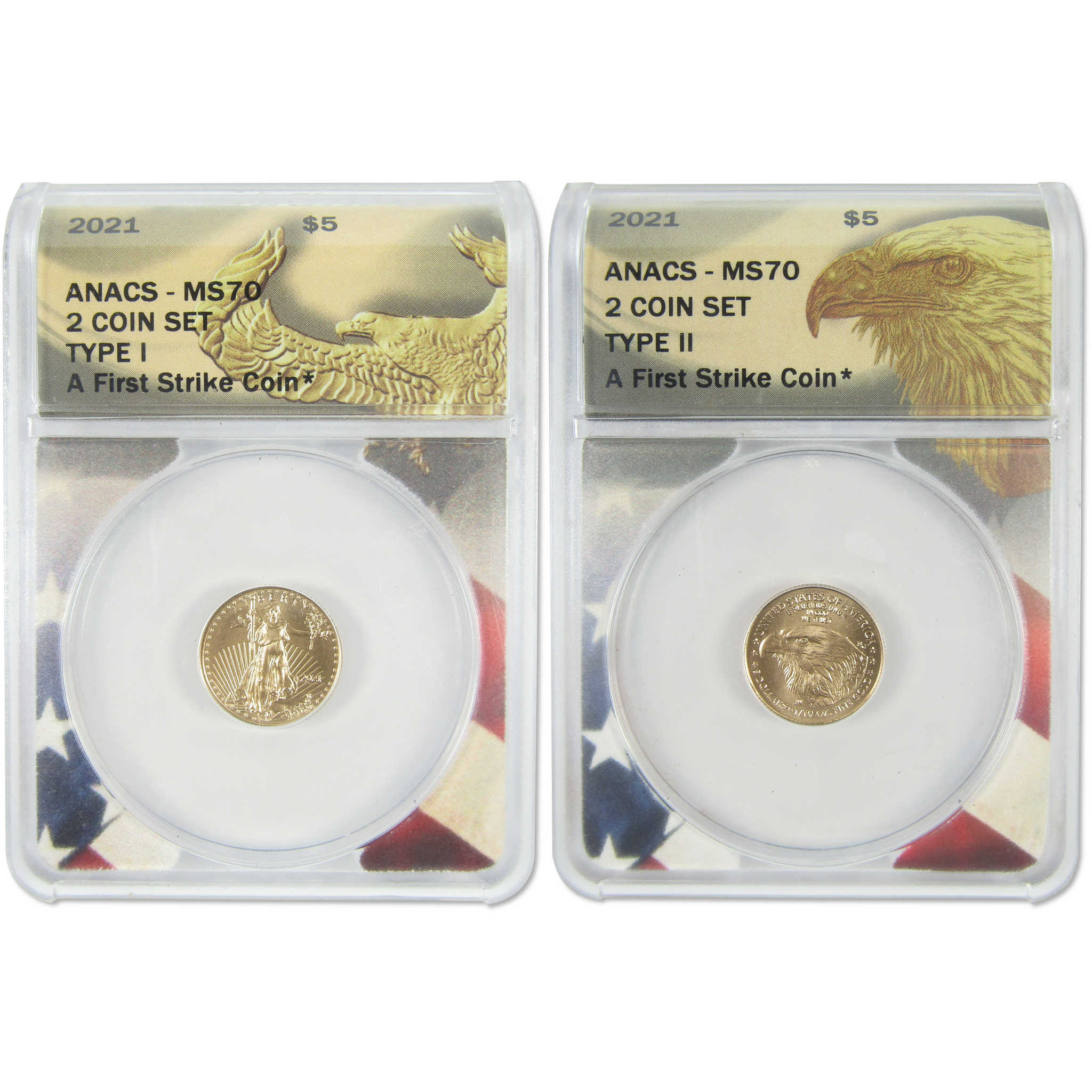 2021 Type 1 & 2 1/10 oz Gold Eagle 2 Coin Set MS 70 ANACS SKU:CPC9636