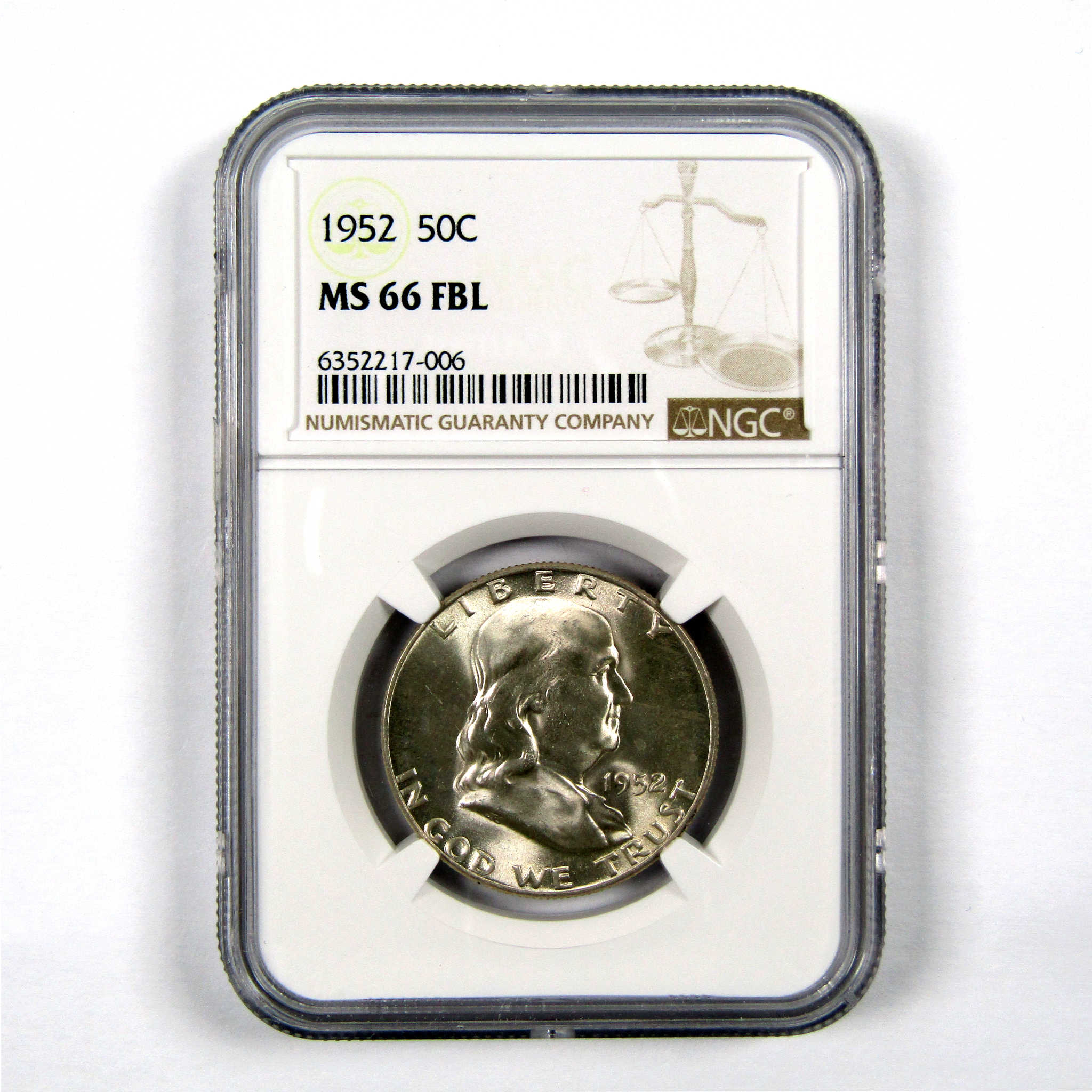 1952 Franklin Half Dollar MS 66 FBL NGC 90% Silver 50c Unc SKU:I9280