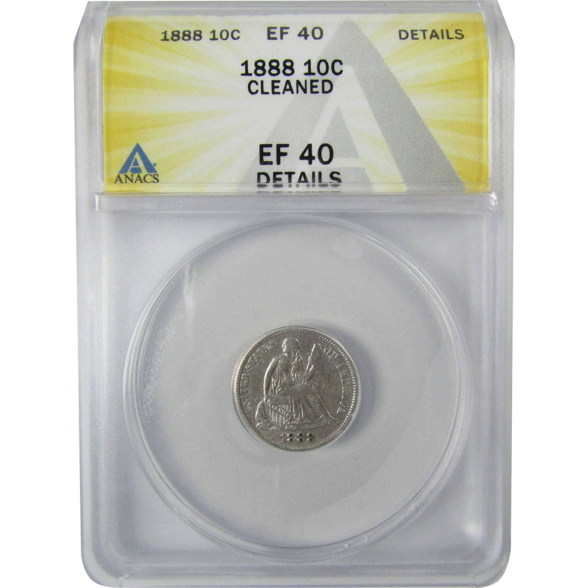 1888 Seated Liberty Silver Dime EF 40 Details ANACS 10c Coin SKU:CP811