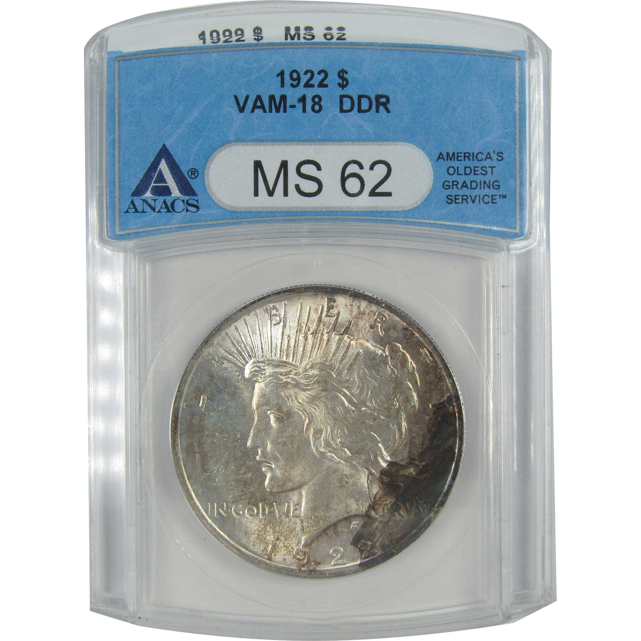 1922 VAM-18 DDR Peace Dollar MS 62 ANACS Silver $1 Coin SKU:I16404